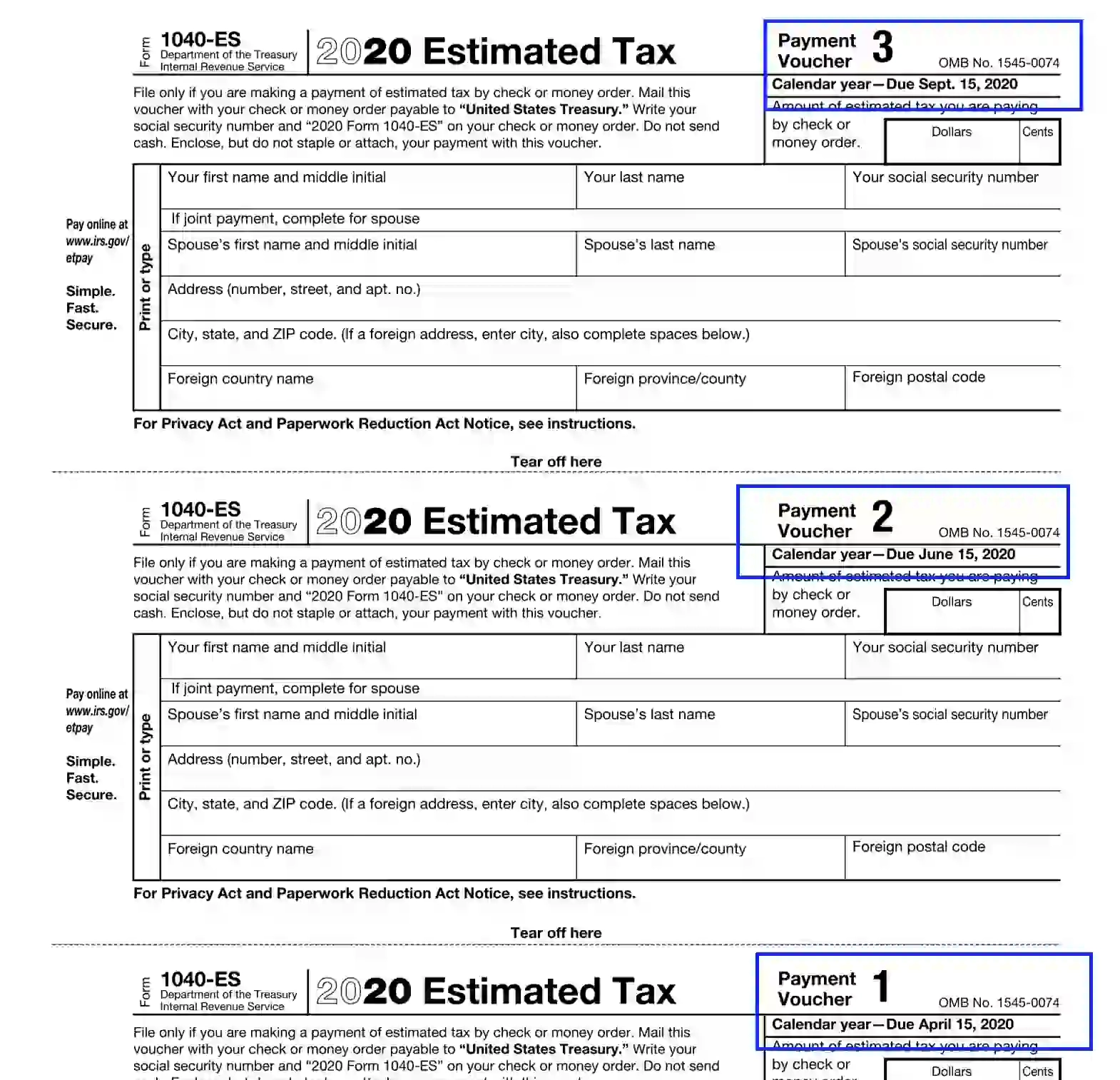 IRS Form 1040 ES Fill Out Printable PDF Forms Online