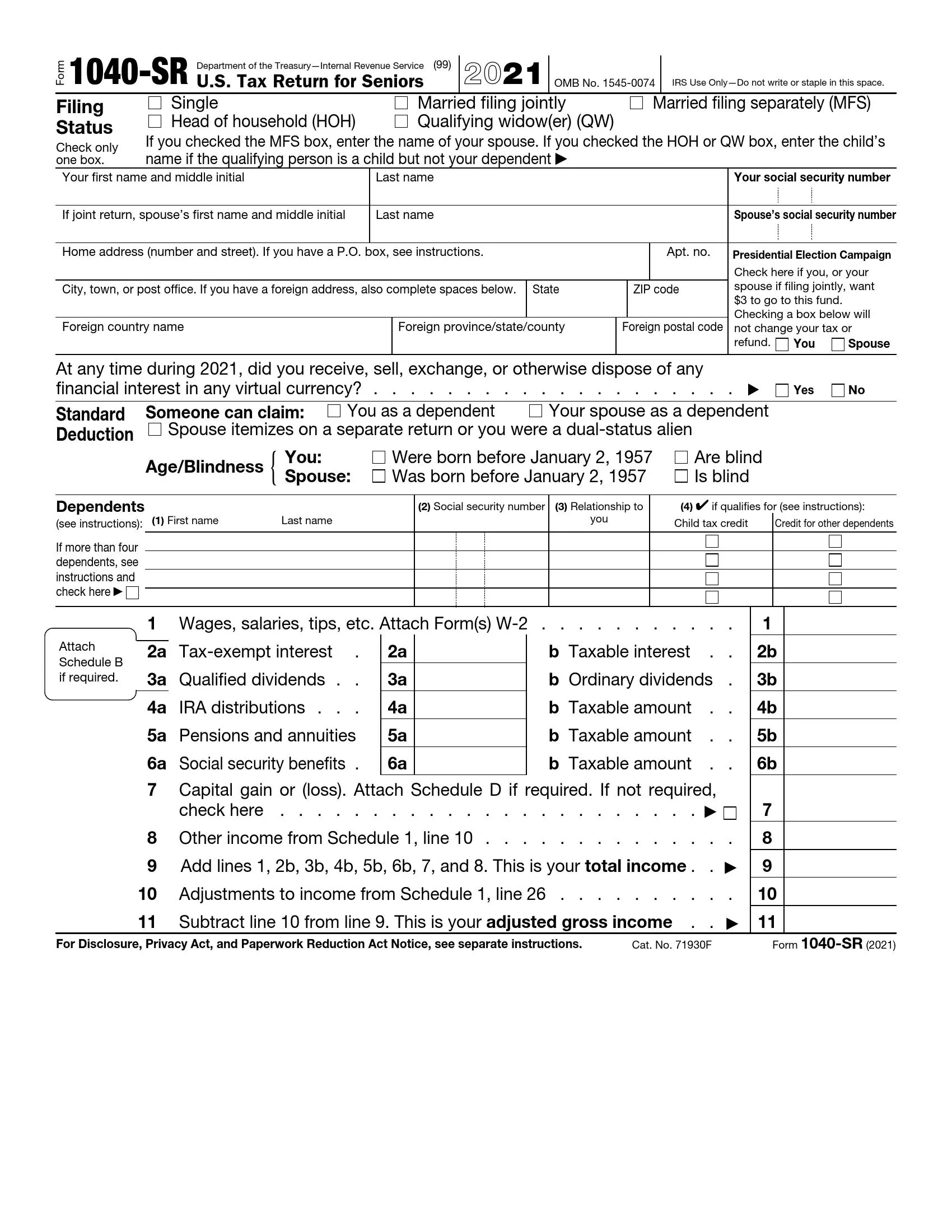 IRS Form 1040 SR Fill Out Printable PDF Forms Online