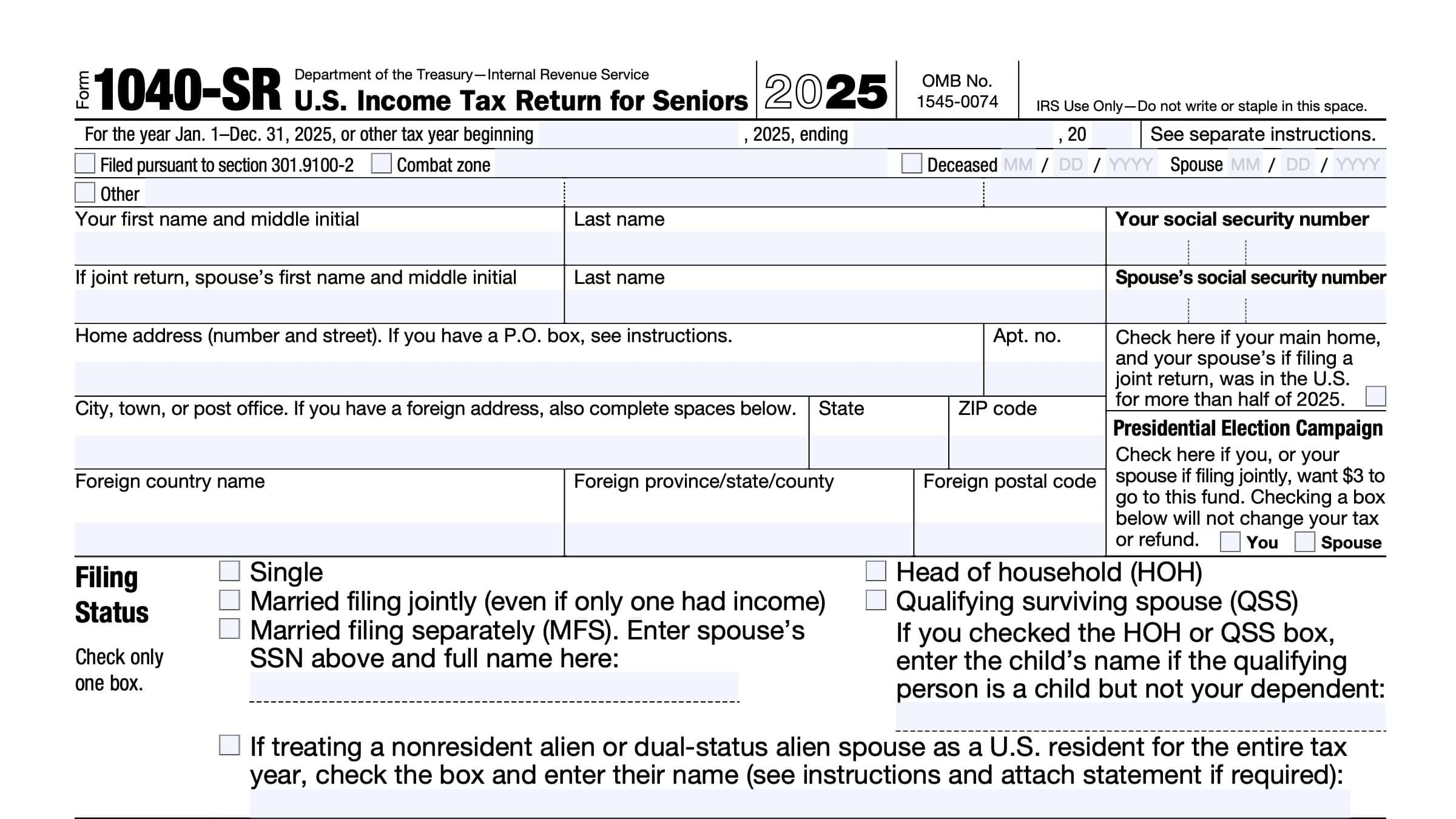 IRS Form 1040 SR Instructions Tax Return For Seniors
