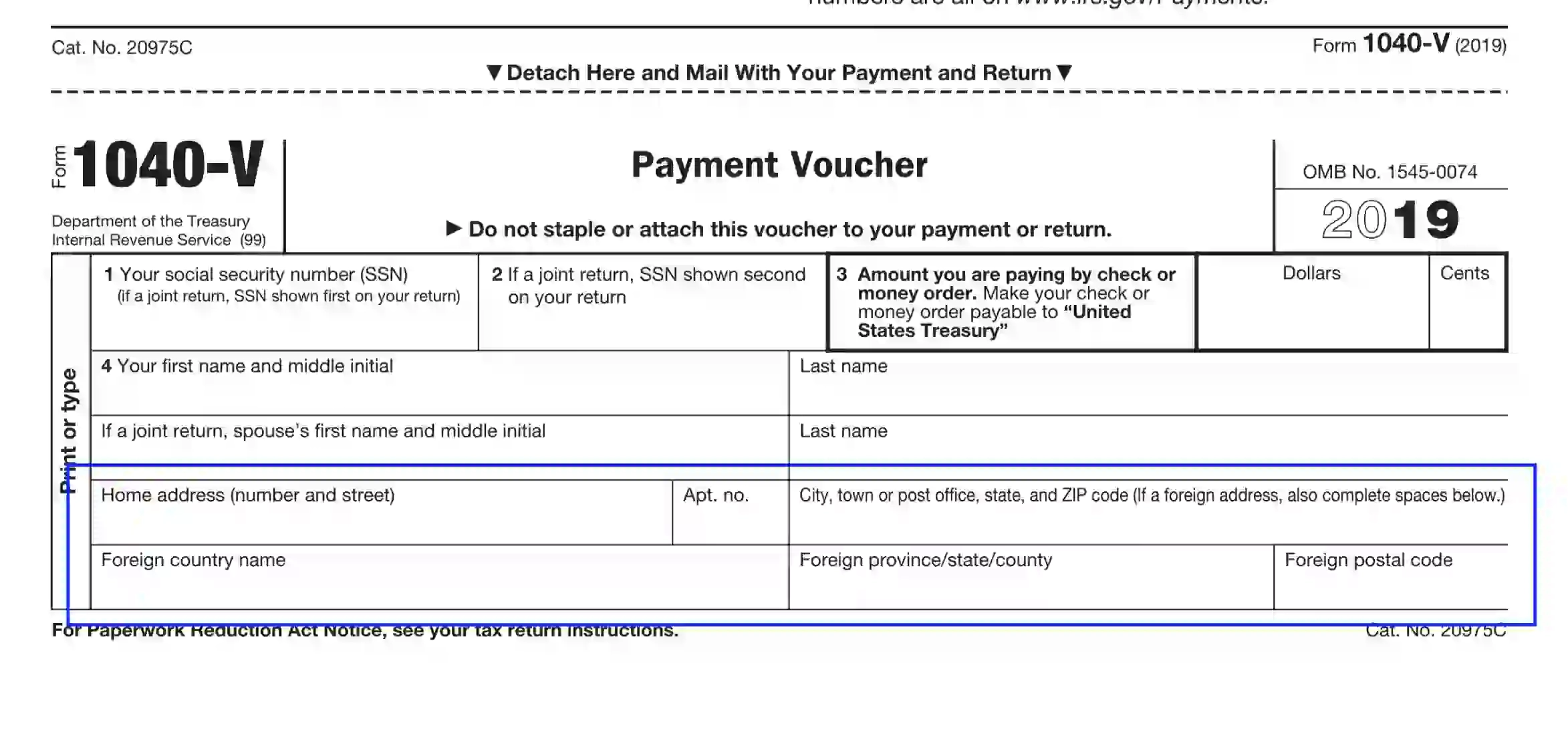 IRS Form 1040 V Fill Out Printable PDF Forms Online