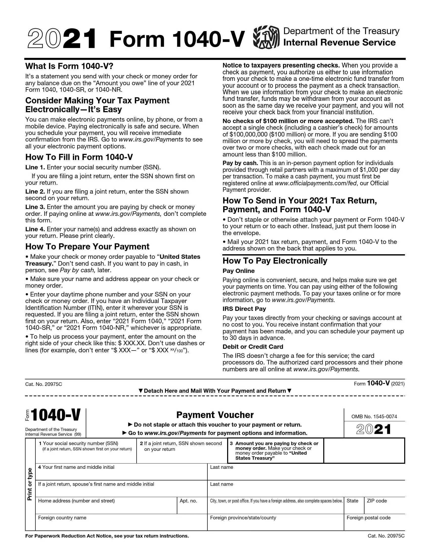 IRS Form 1040 V Fill Out Printable PDF Forms Online
