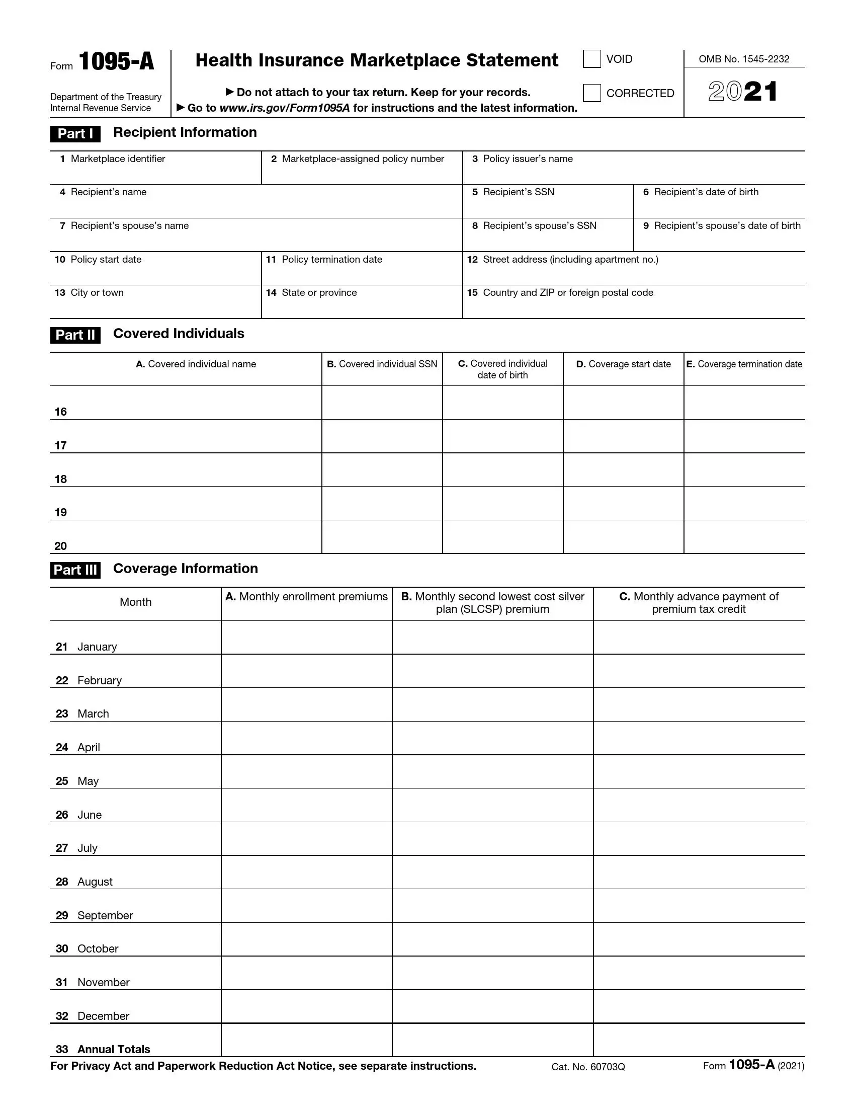 IRS Form 1095 A Fill Out Printable PDF Forms Online