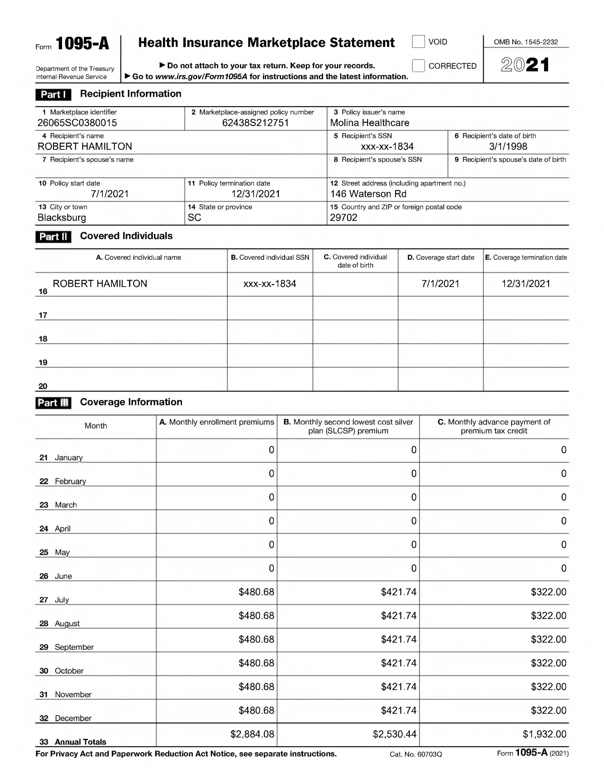 IRS Form 1095 Automated Document Processing Vantage Document AI