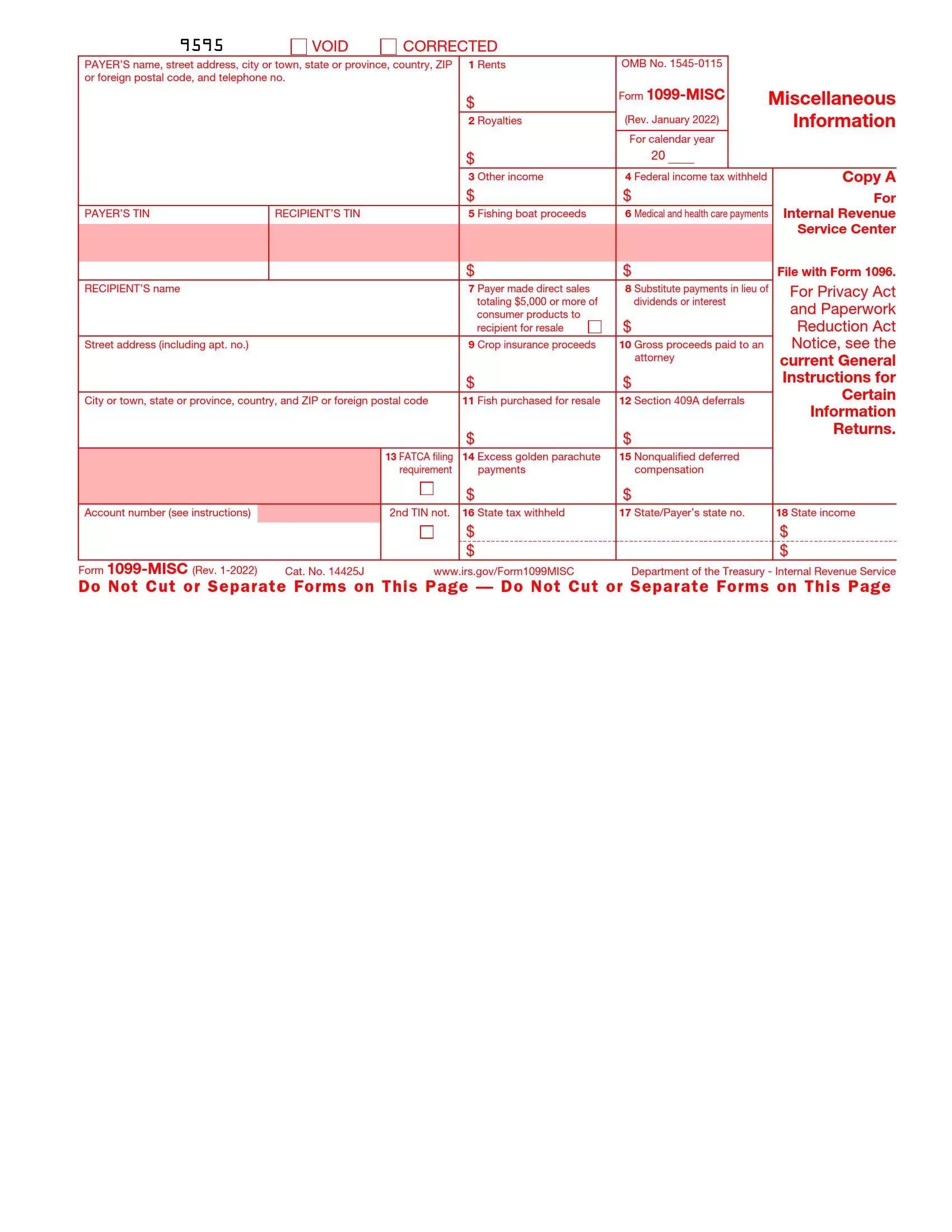 IRS Form 1099 MISC Fill Out Printable PDF Forms Online