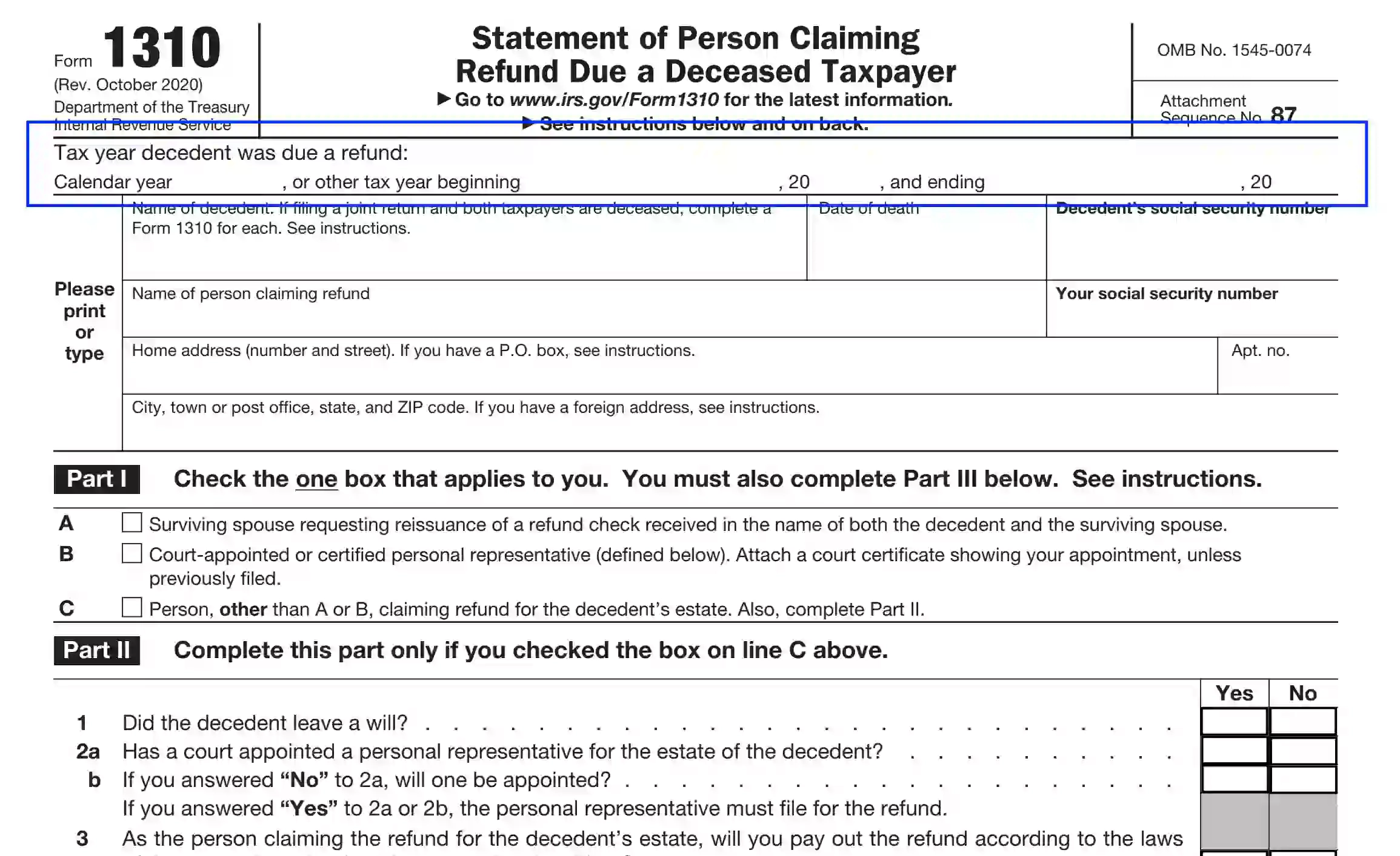 IRS Form 1310 Fill Out Printable PDF Forms Online