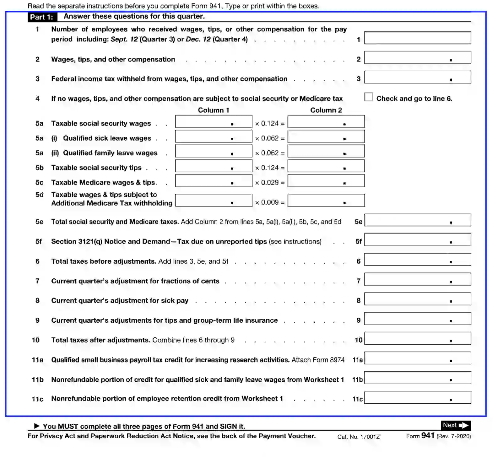 IRS Form 941 Fill Out Printable PDF Forms Online