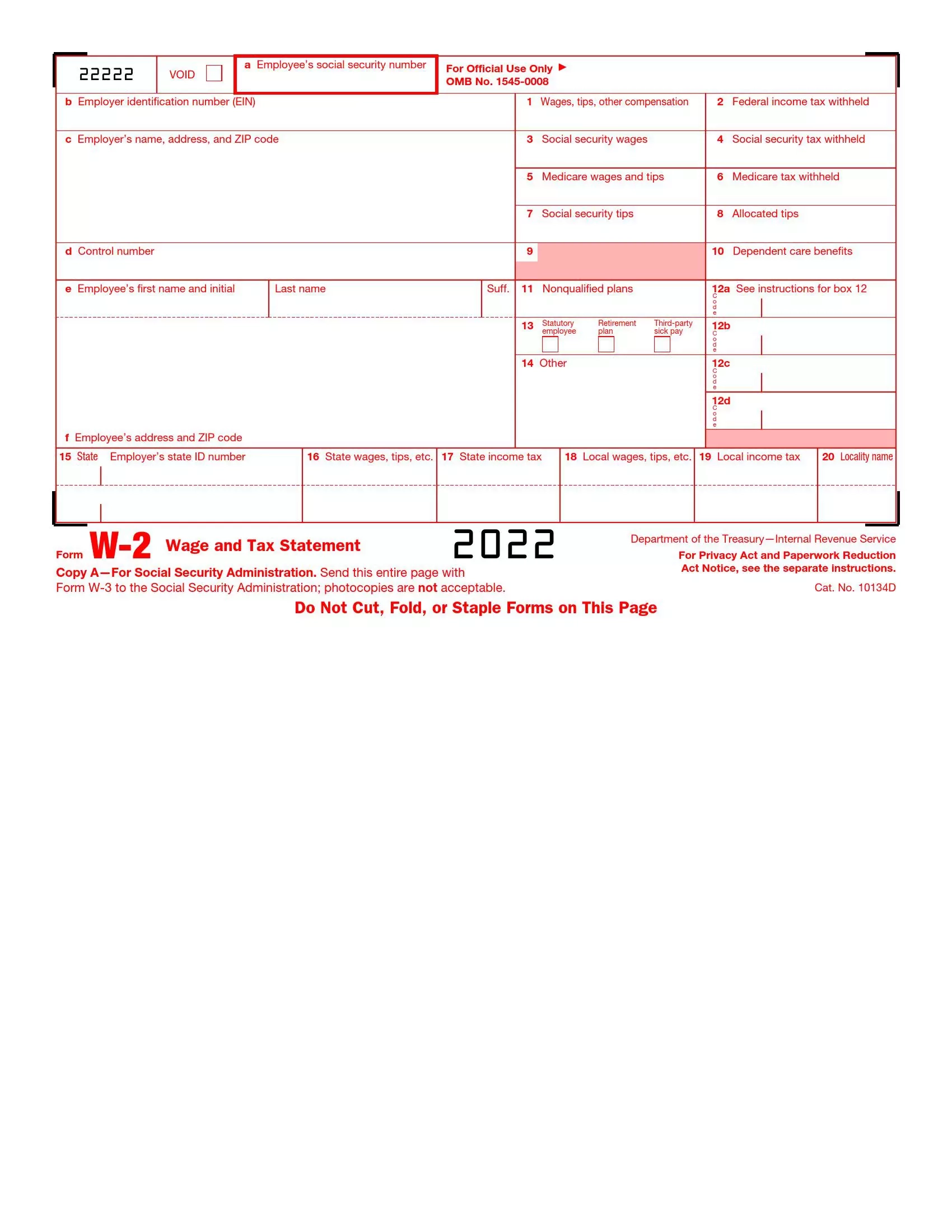 IRS Form W 2 Fill Out Printable PDF Forms Online