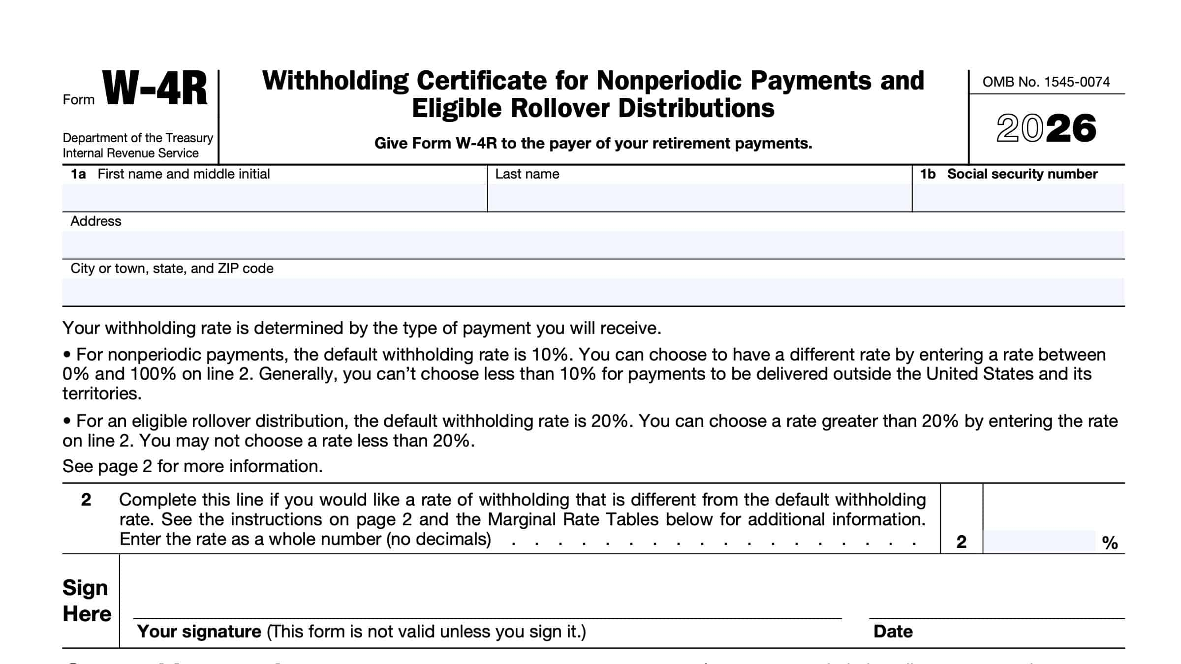 IRS Form W 4R Instructions Nonperiodic Payments And Rollovers