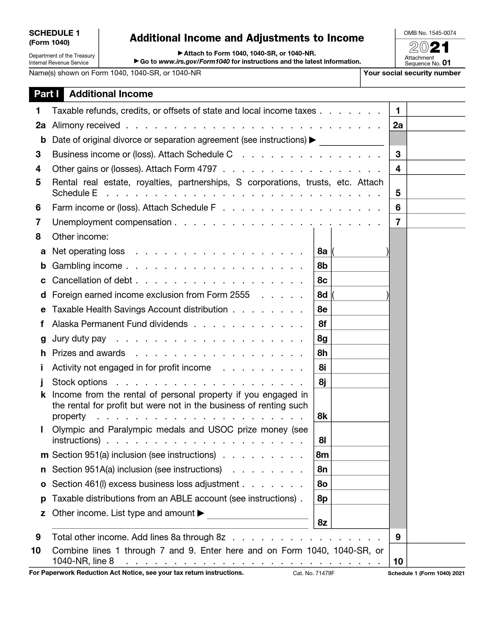 IRS Schedule 1 Form 1040 Or 1040 SR Fill Out PDF Forms