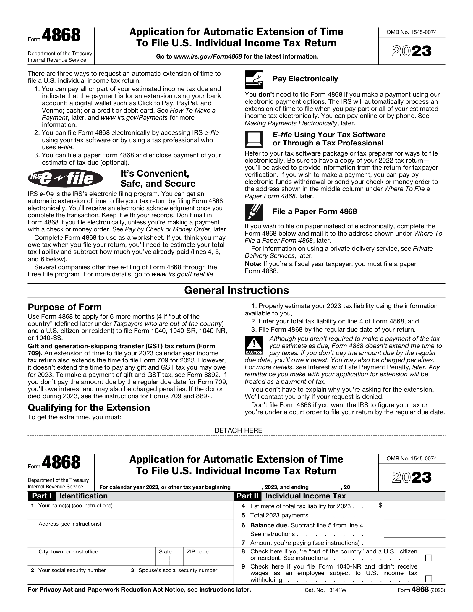 IRS Tax Extension Form 4868 EForms
