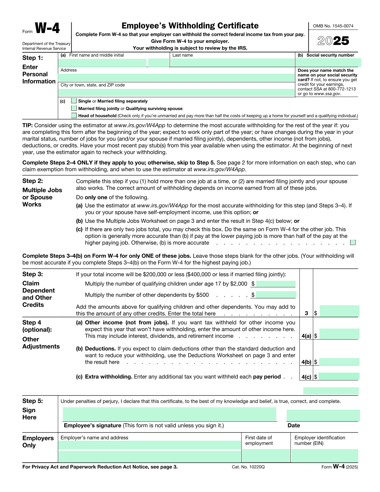 2025 w4 form printable