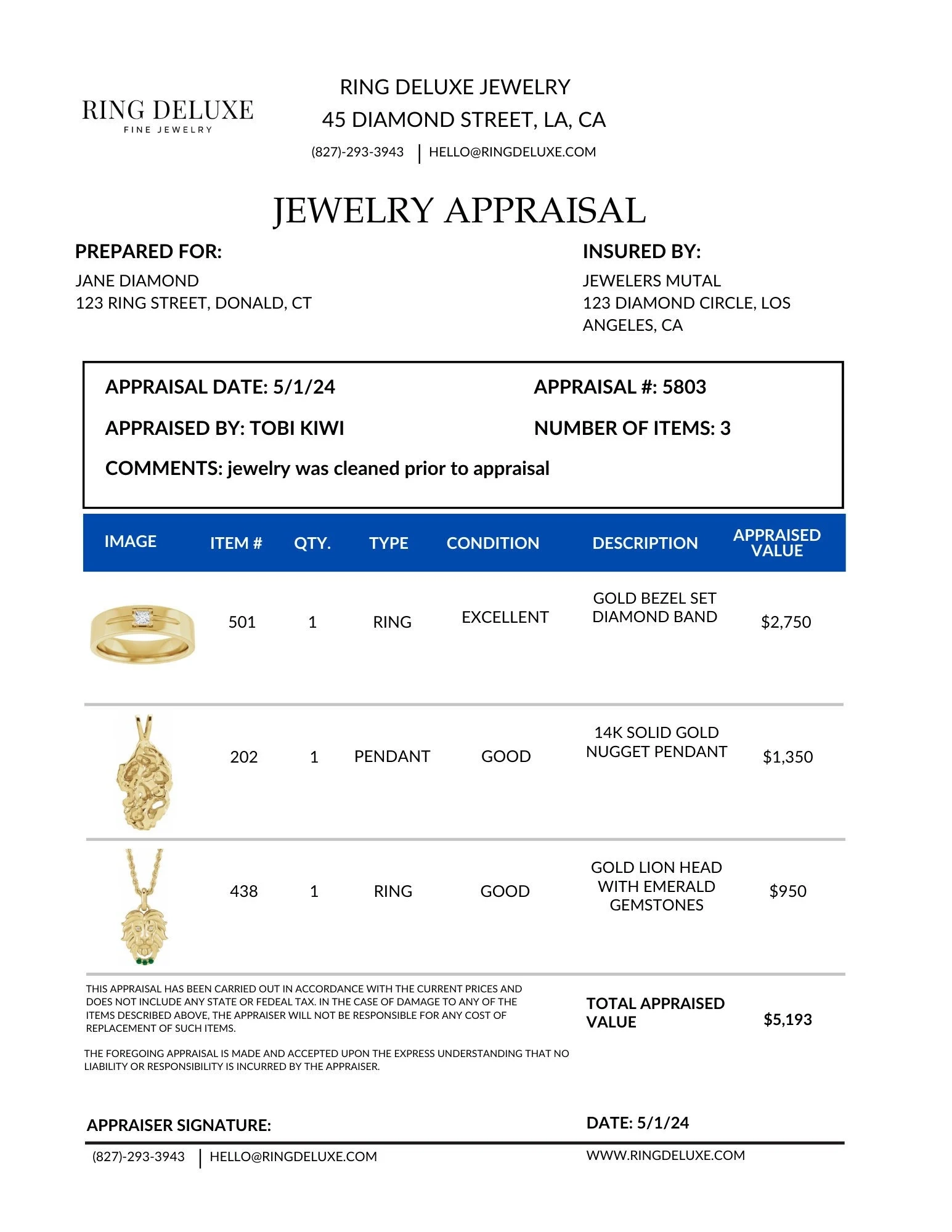 free printable jewelry appraisal form
