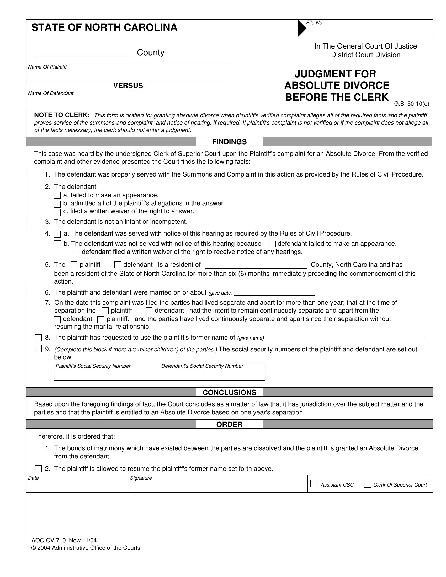 Judgment Absolute Divorce Form Fill Out Printable PDF