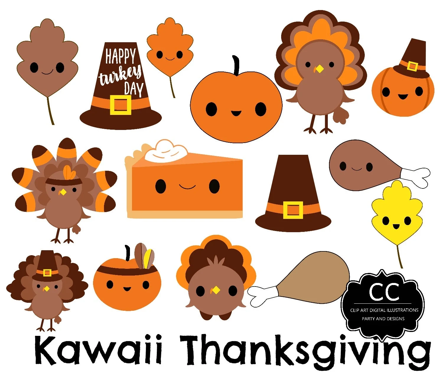 Kawaii Thanksgiving Fall Digital Clip Art Illustration Autumn Halloween Design Etsy