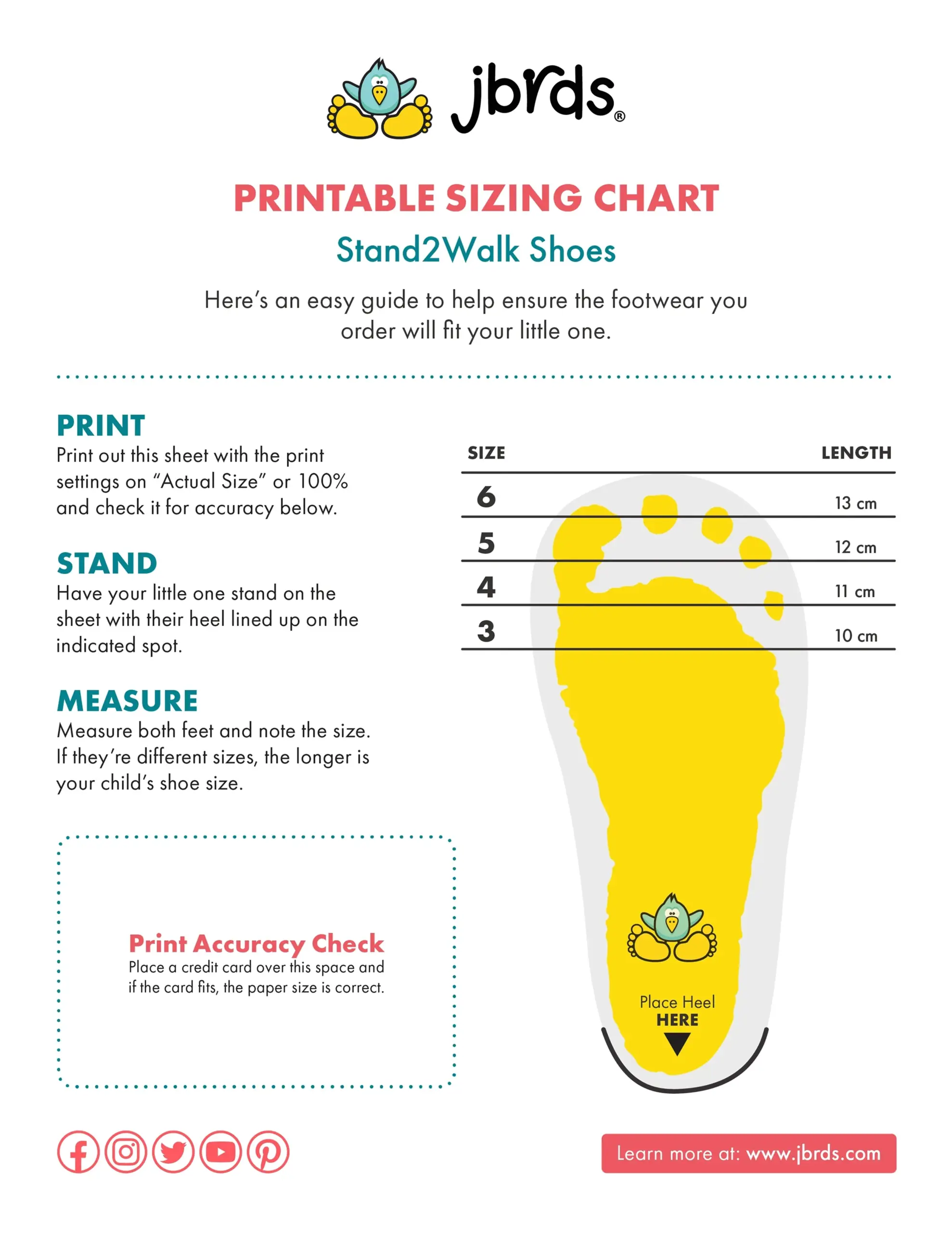 printable shoe size chart kids