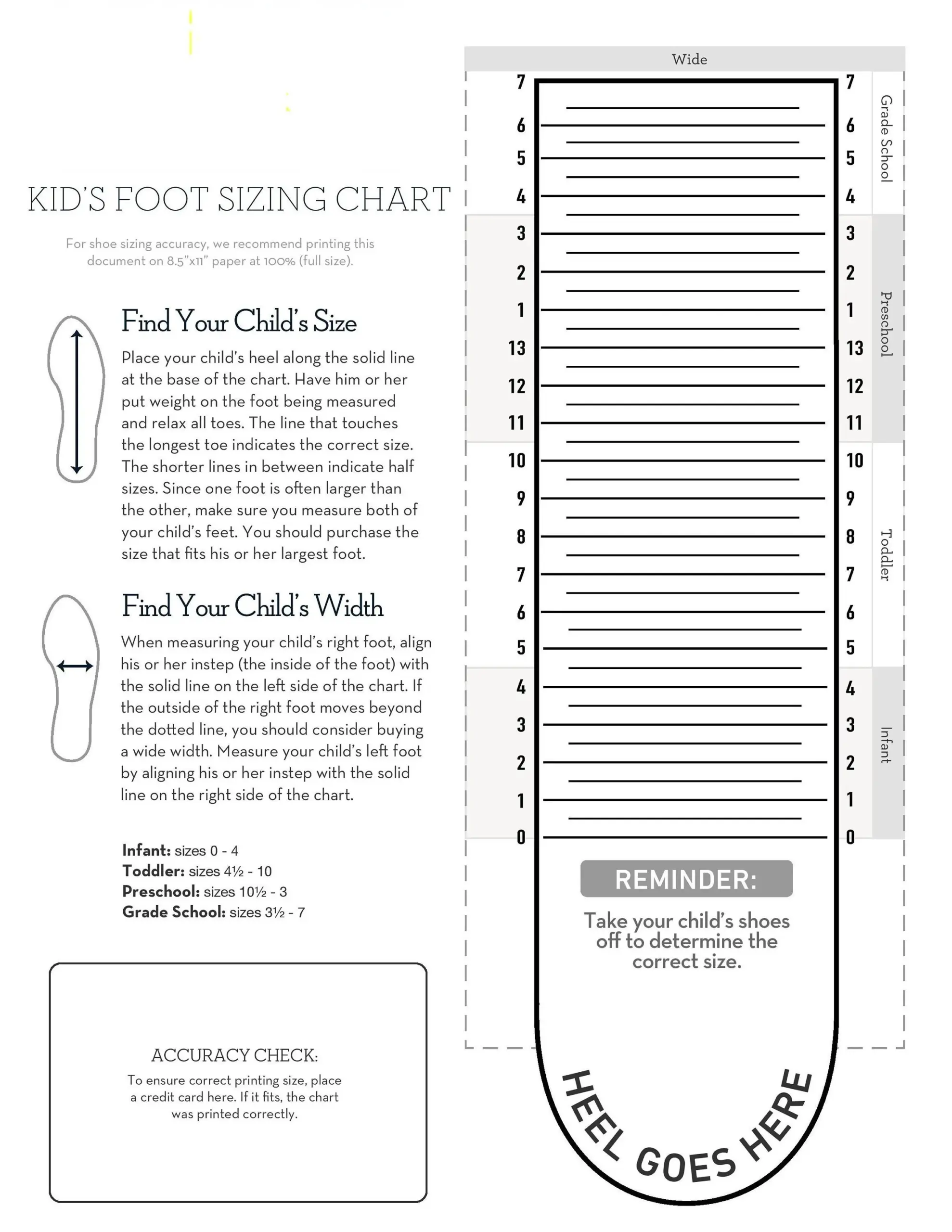 Kids Foot Sizer Chart Toddler Child Shoe Size Determiner instant Download Etsy