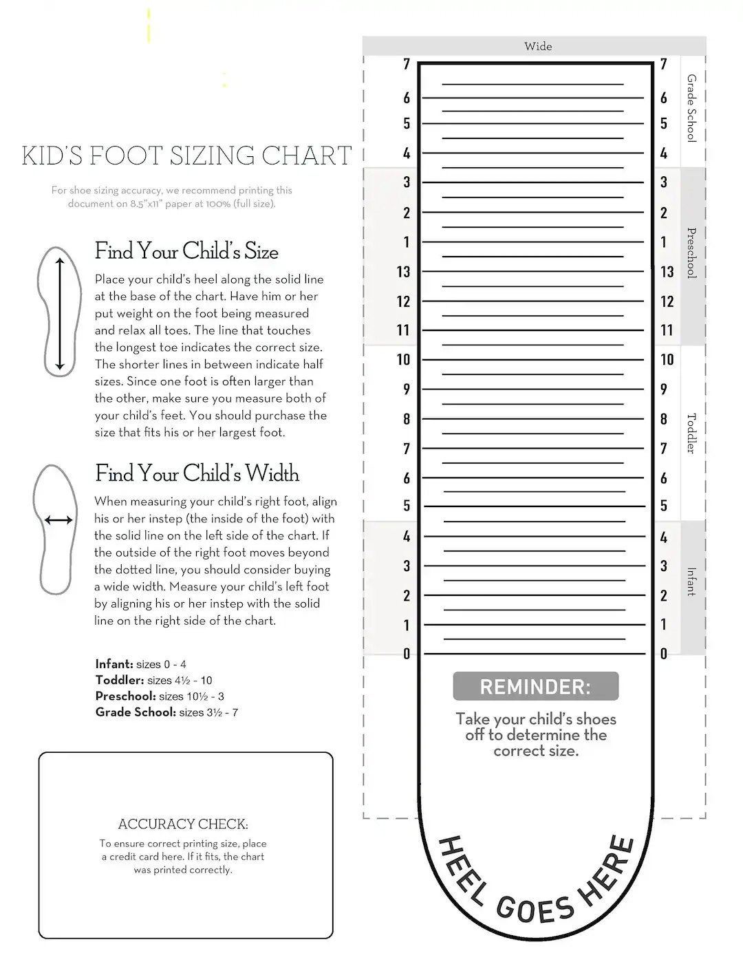 Kids Foot Sizer Chart Toddler Child Shoe Size Determiner instant Download Etsy