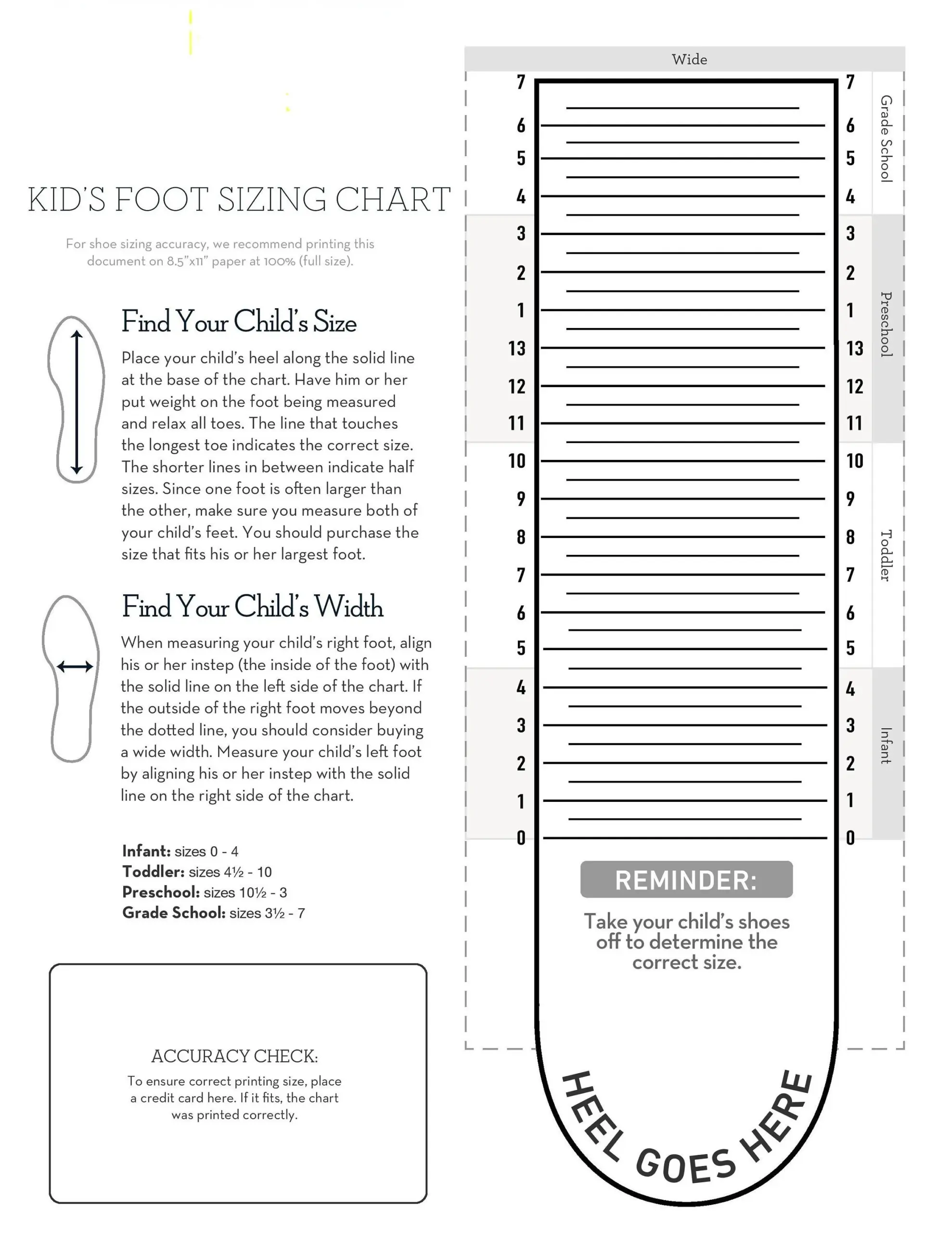 Kids Foot Sizer Chart Toddler Child Shoe Size Determiner instant Download Etsy