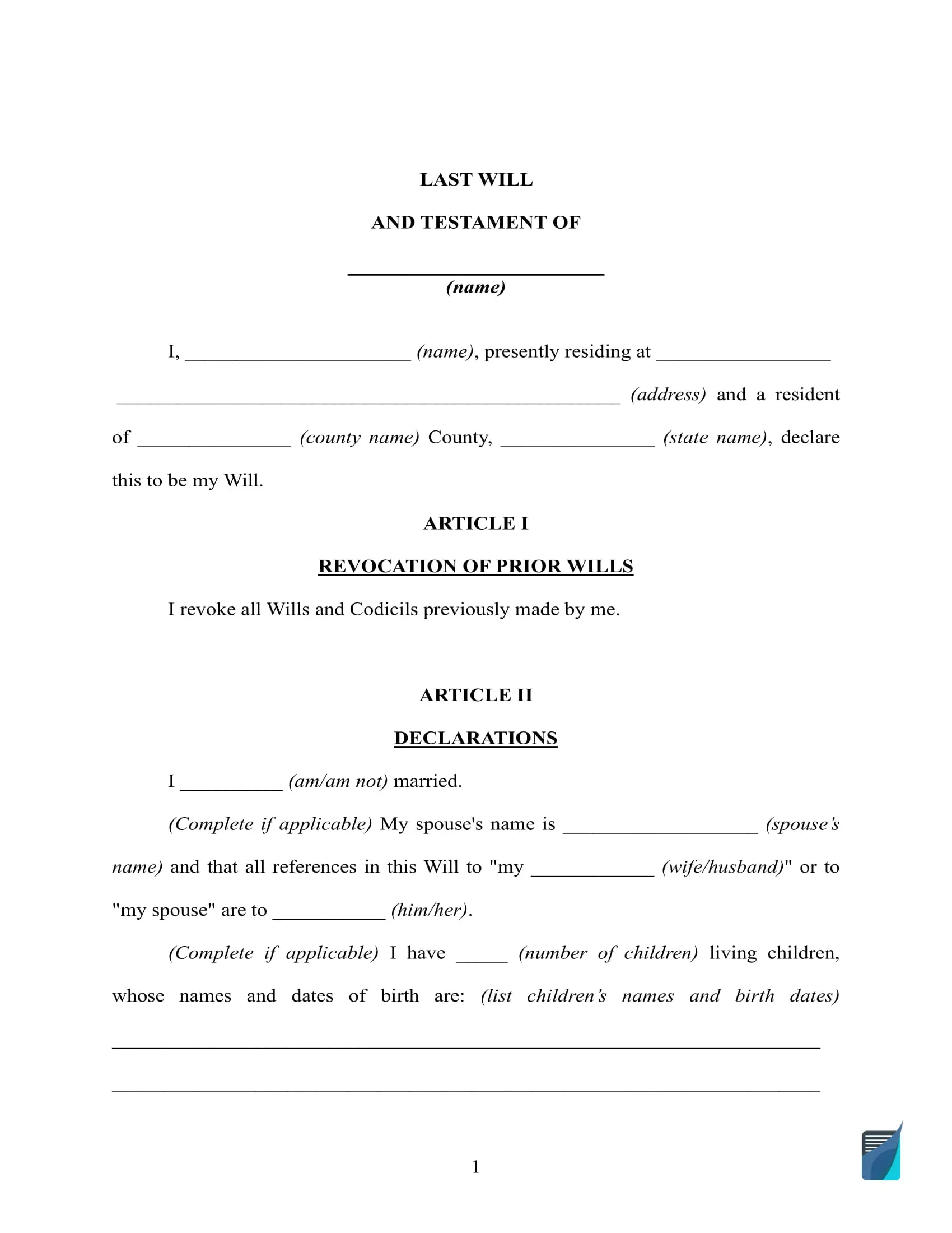Last Will And Testament Template Will Forms In PDF And DOC