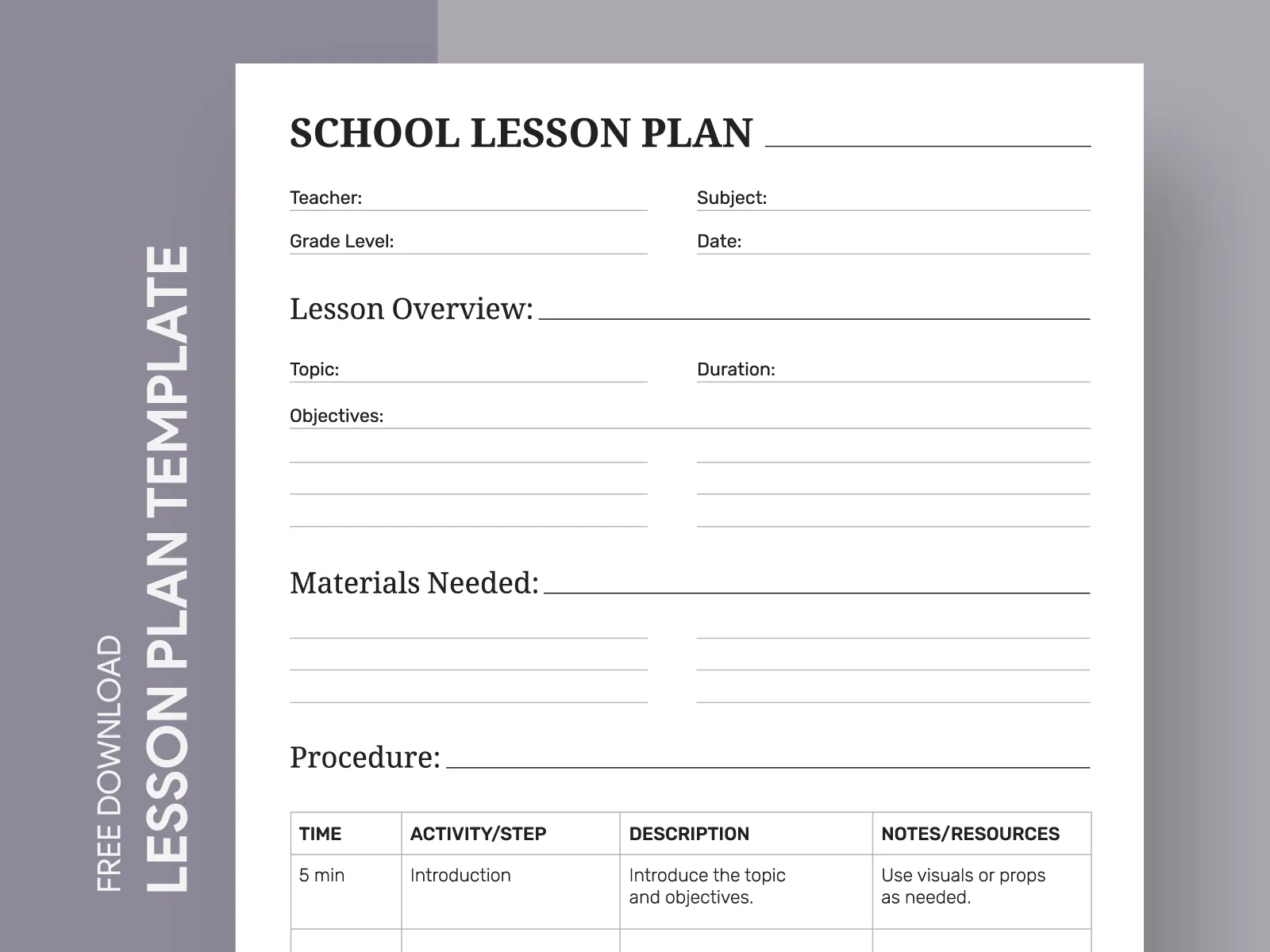 google docs lesson plan template