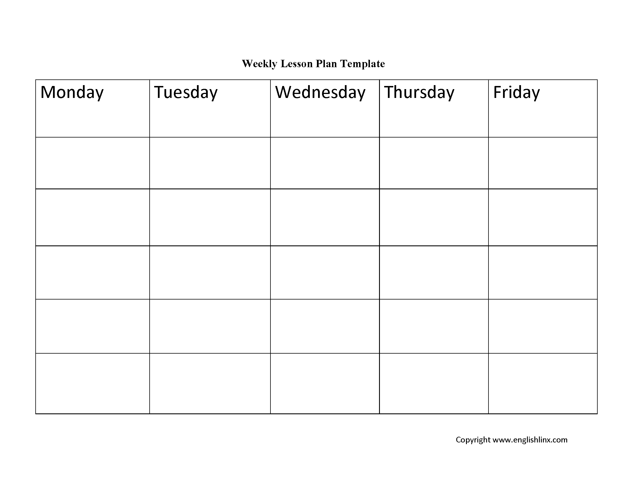 Lesson Plan Template Weekly Lesson Plan Template