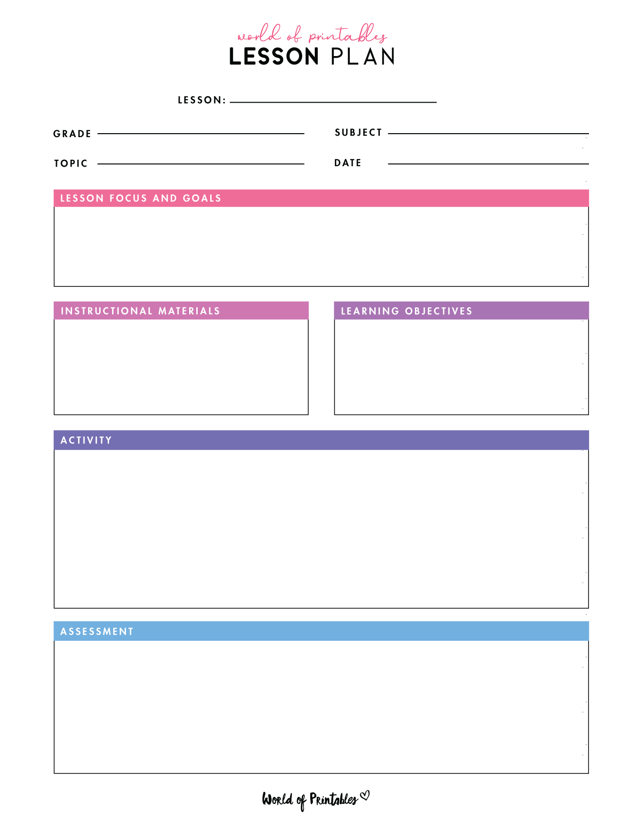Lesson Plan Templates World Of Printables