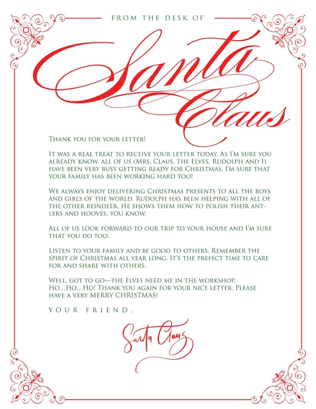 free letter from santa