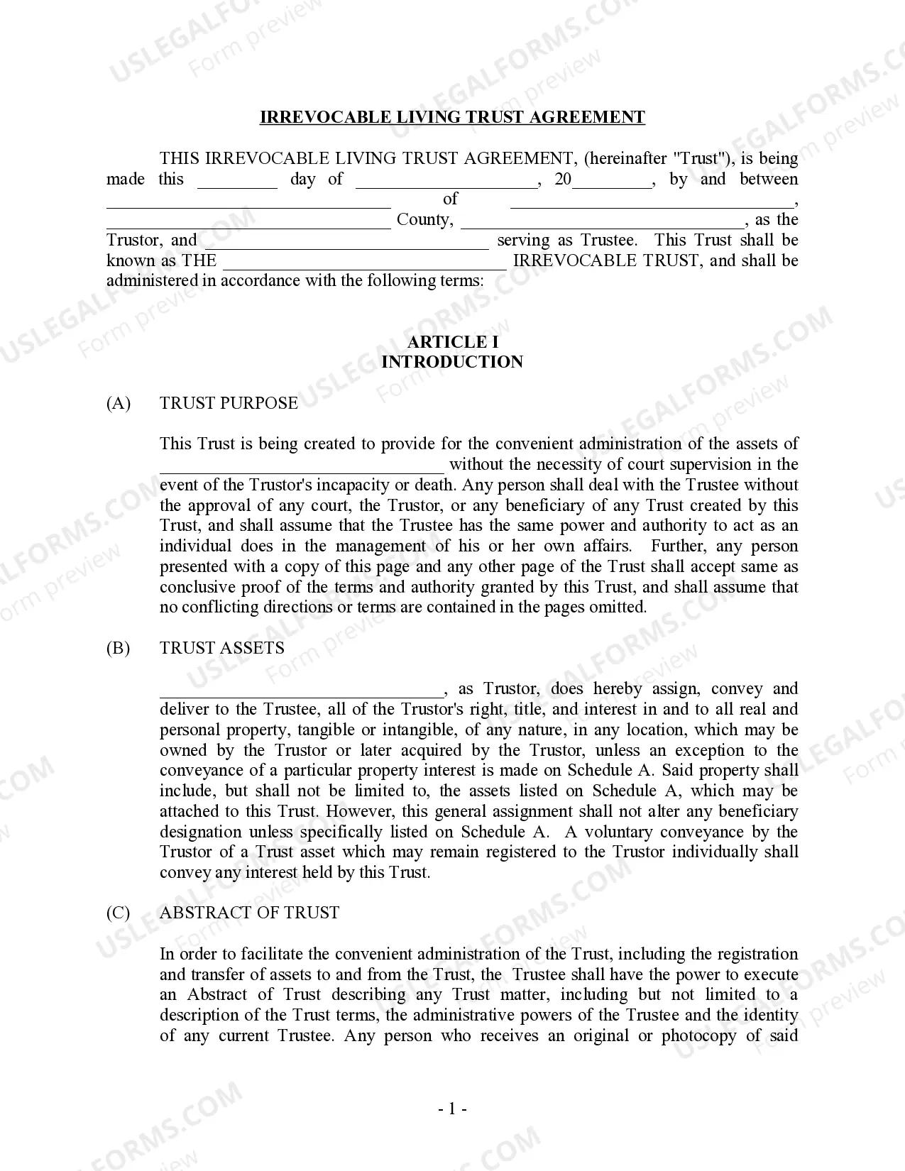 free printable irrevocable trust form pdf