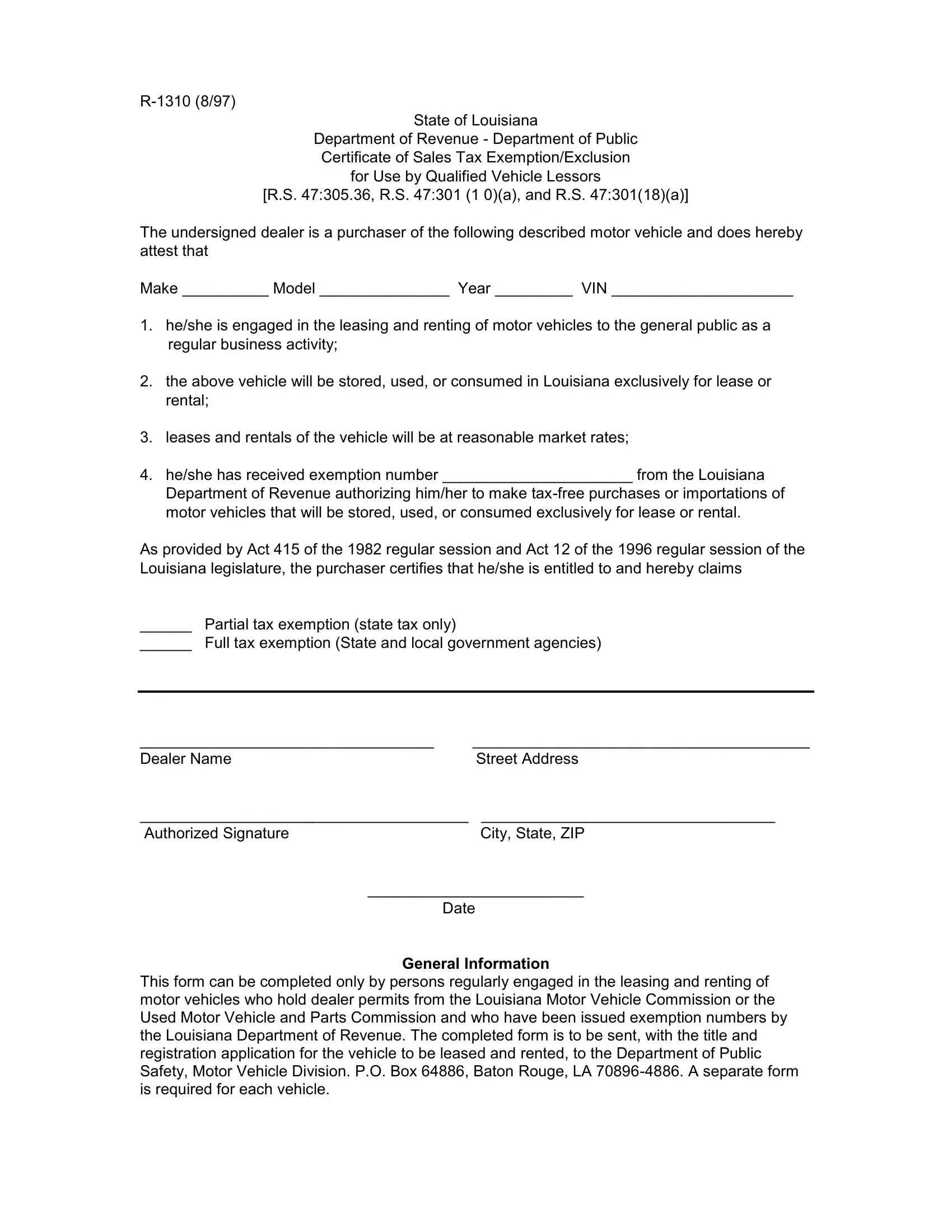 Louisiana R 1310 Form Fill Out Printable PDF Forms