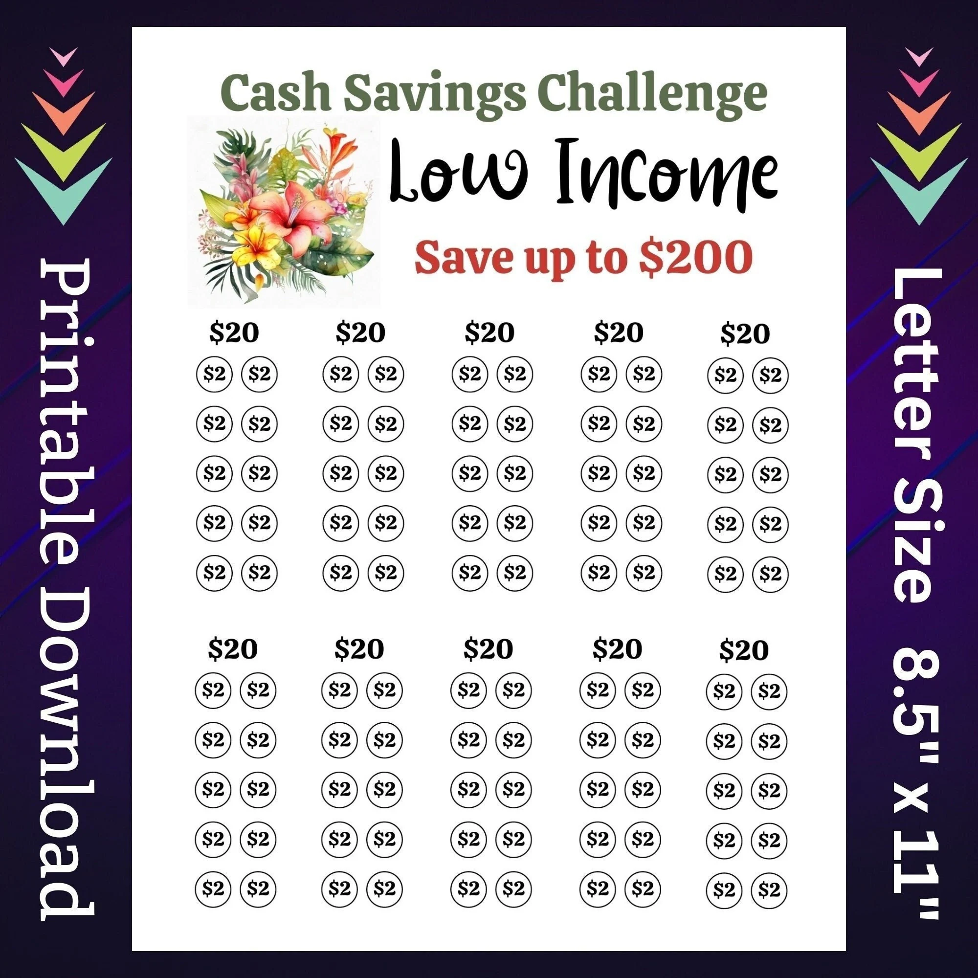 Low Income Savings Challenge Printable For Family Cash Budgeting Goal For Paycheck Money Saving Sinking Fund For Low Budget Savings Tracker Etsy