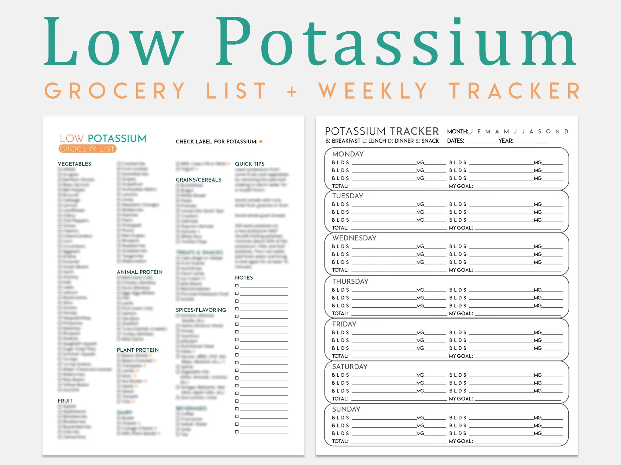 printable low potassium foods chart
