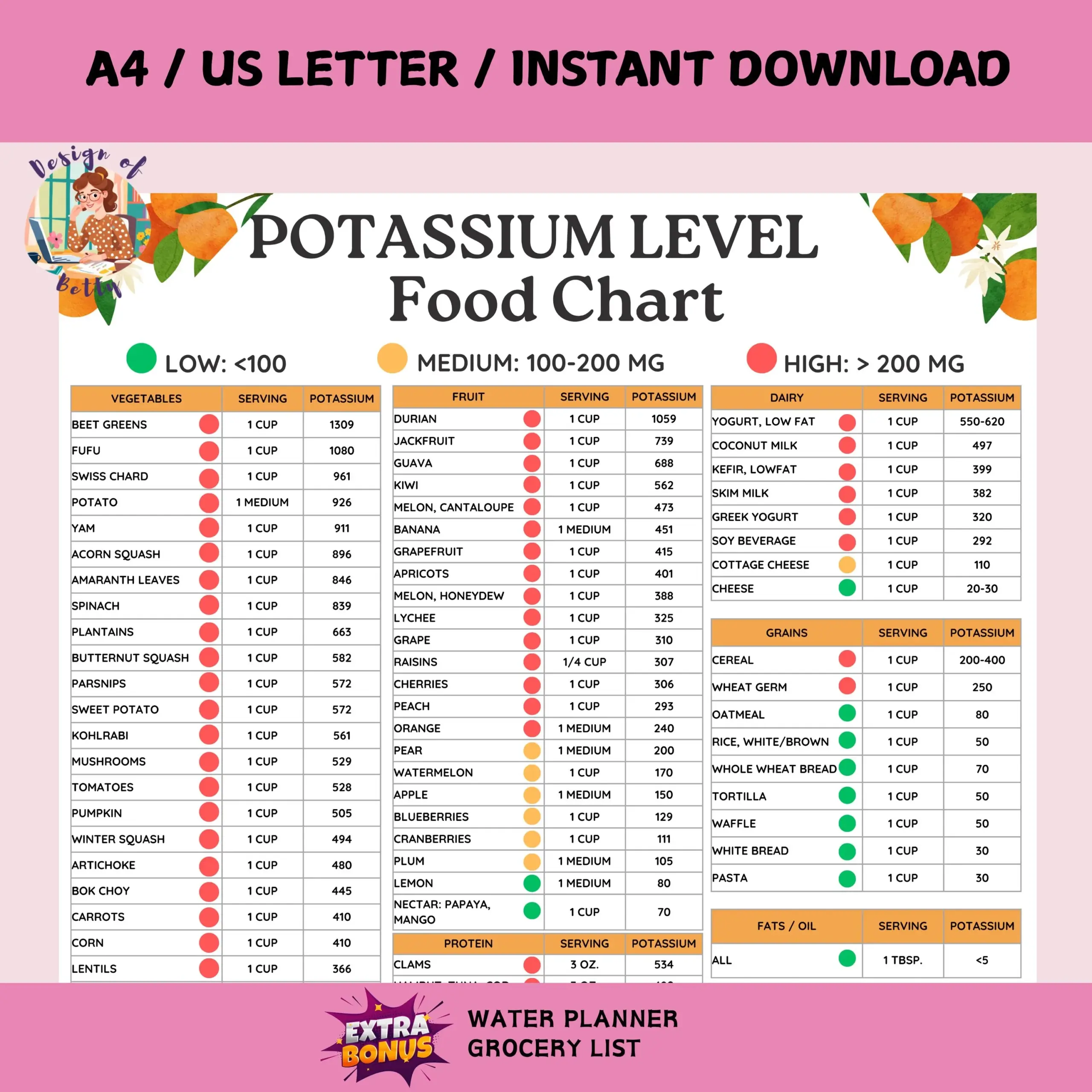 Low Potassium Food List Printable Low Potassium Food Chart Dialysis Grocery List Low Potassium Foods List Kidney friendly Meal Prep Etsy