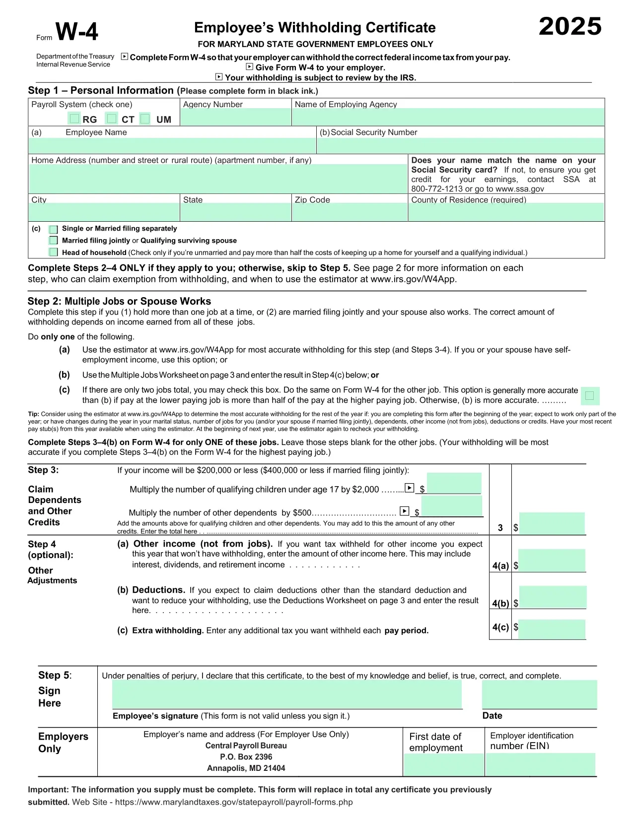 w 4 form 2025 pdf printable