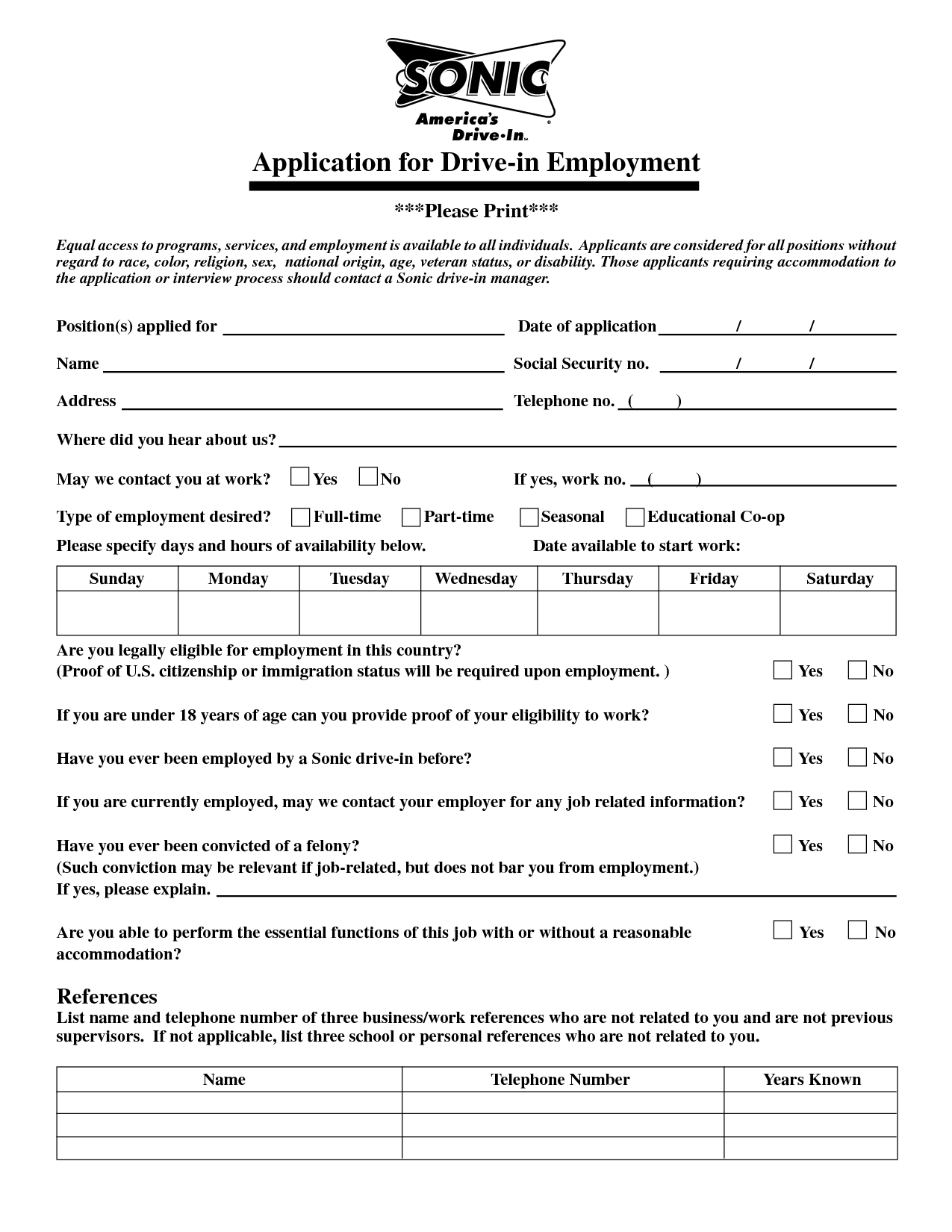 printable mcdonalds application form