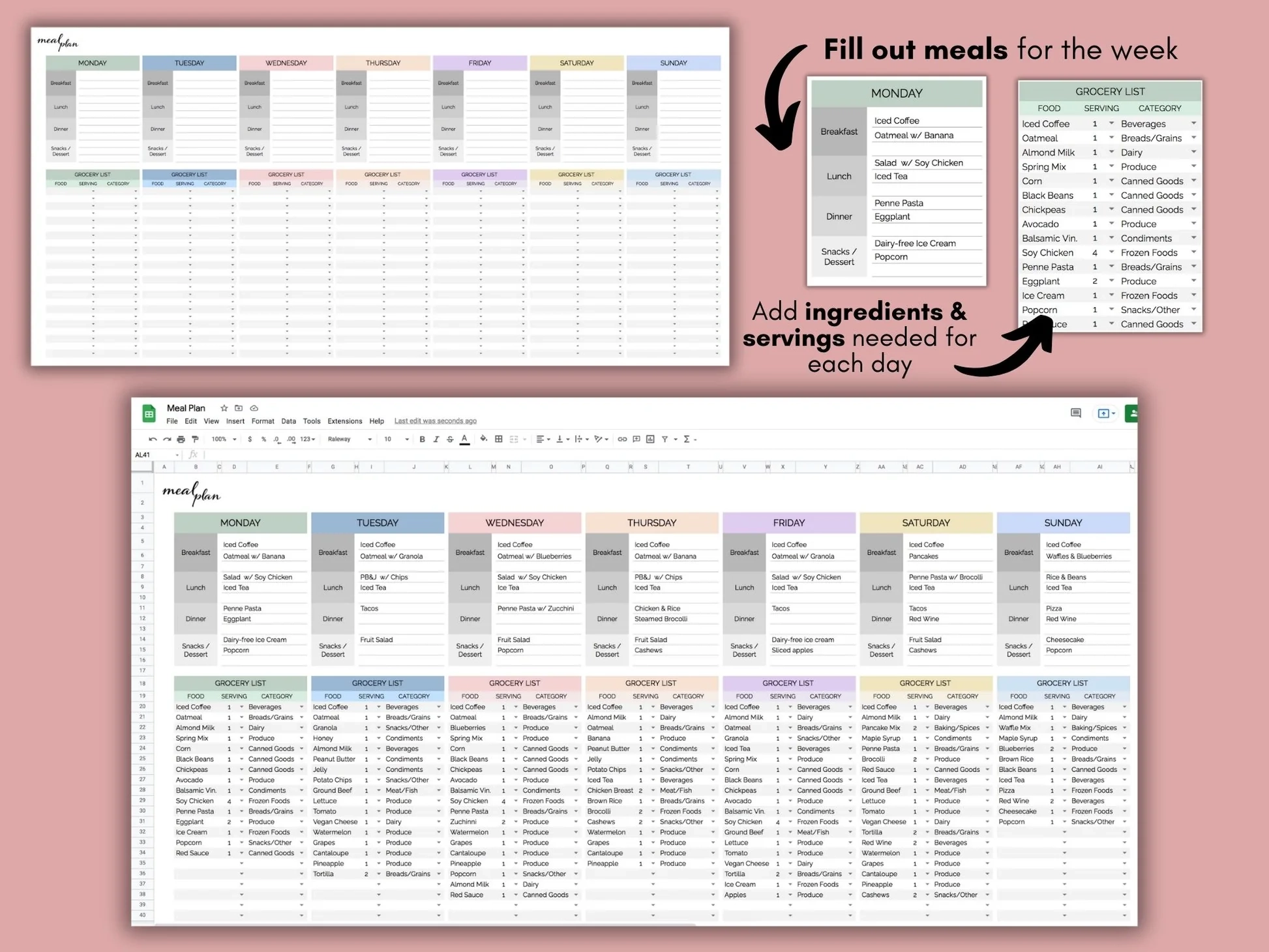 Meal Planner Automated Grocery List Google Sheets You Are Loved Templates