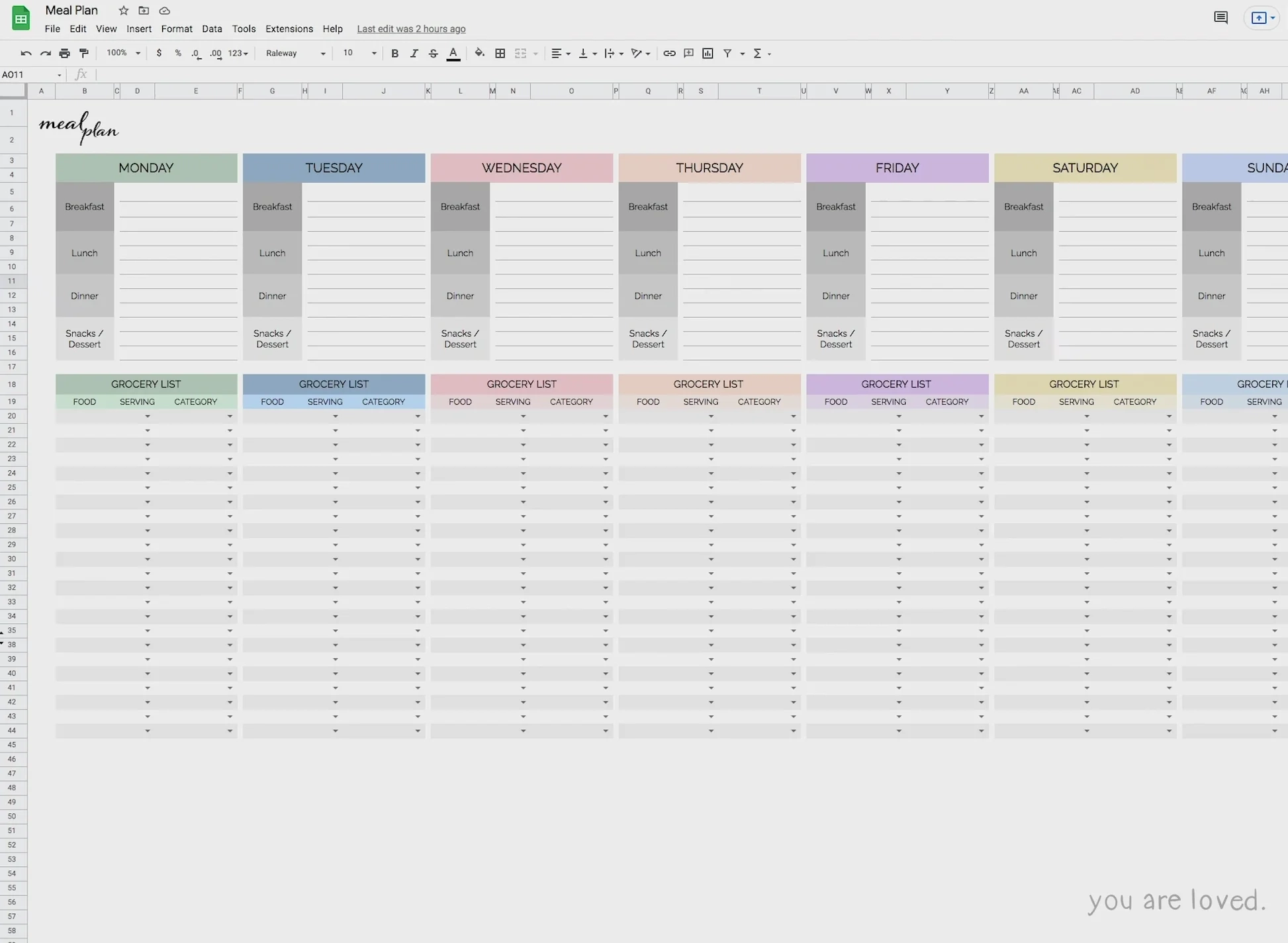 google sheets grocery list template