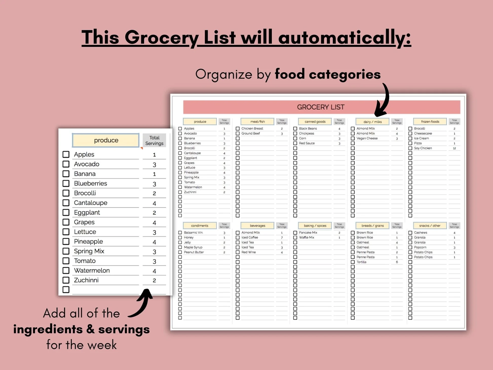 Meal Planner Automated Grocery List Google Sheets You Are Loved Templates