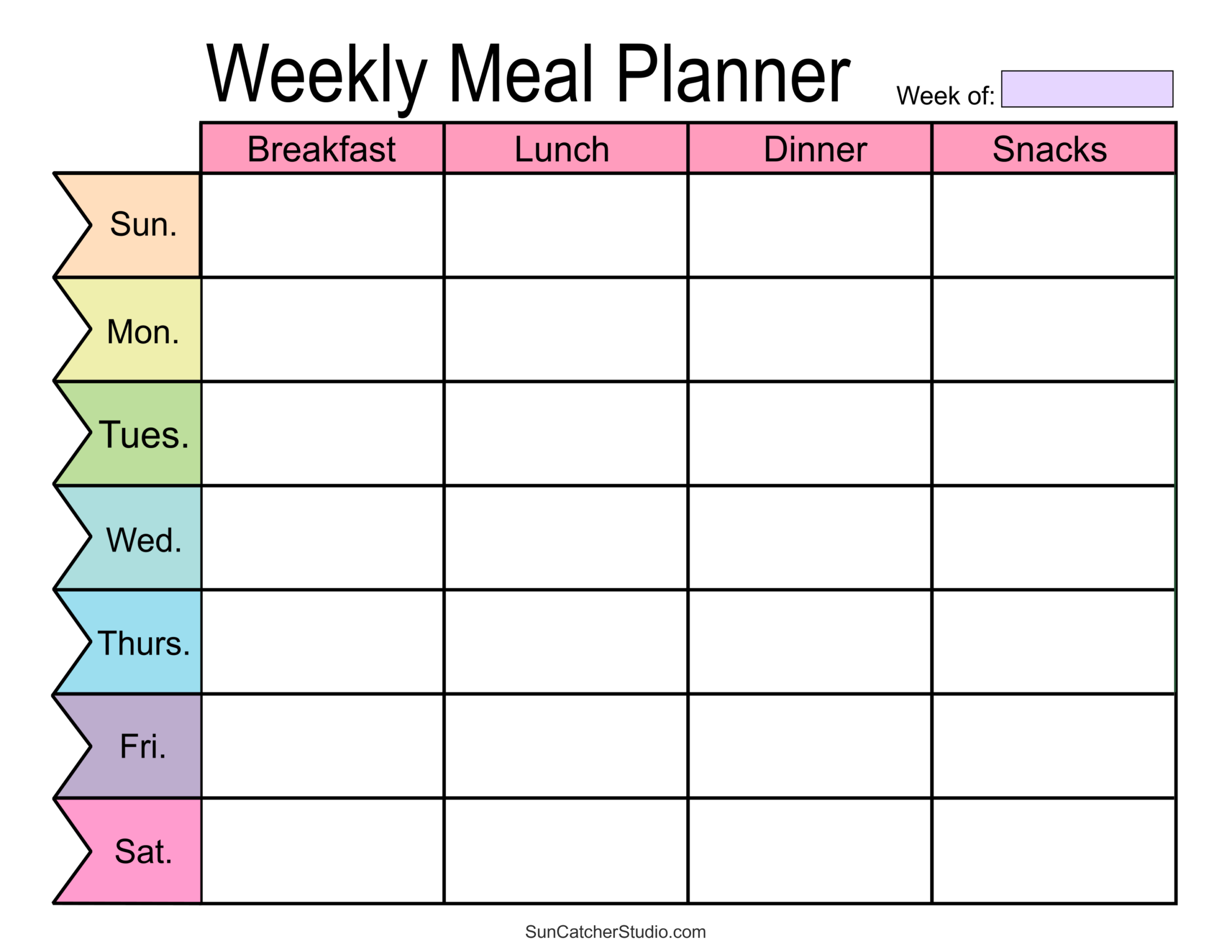 printable weekly menu template