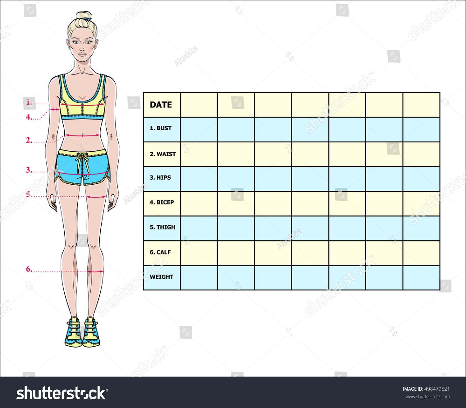 Measurement Chart Body Parameters Sport Diet Stock Vector Royalty Free 498479521 Shutterstock