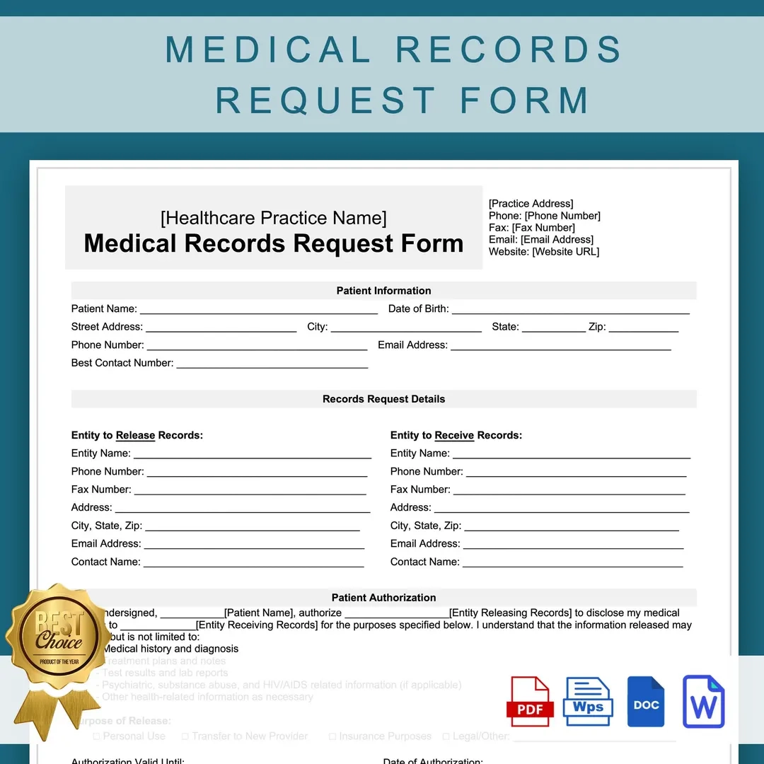 Medical Records Request Form Template Printable Healthcare Medical Records Release Form Editable For Healthcare Providers Etsy