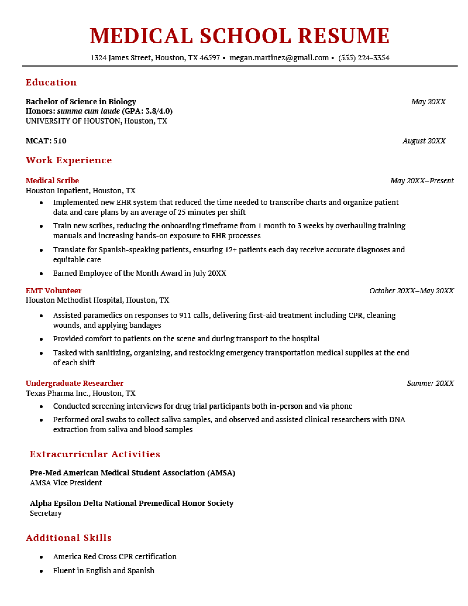 medical student cv template