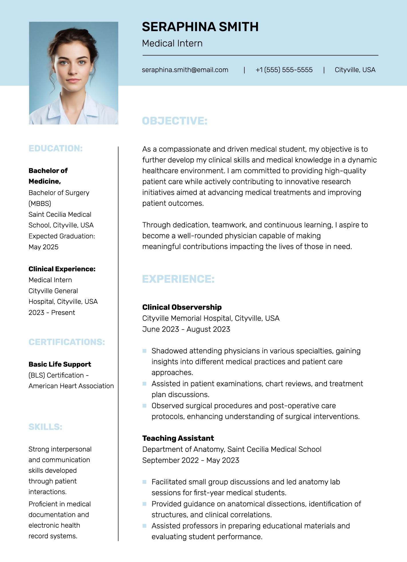 Medical Student CV Free Google Docs Template Gdoc io