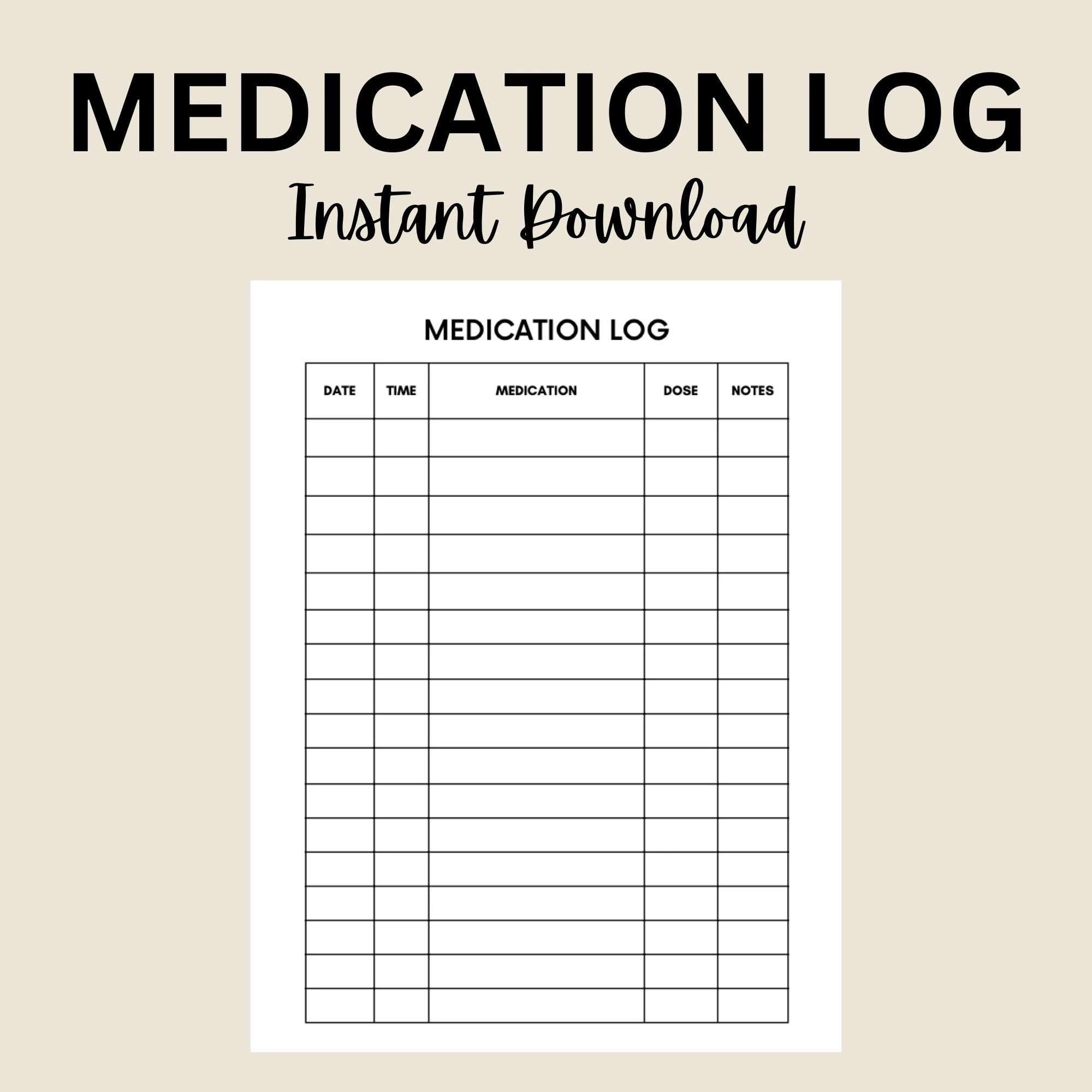 Medication Log Printable Daily Tracker Medication Chart PDF Etsy Israel