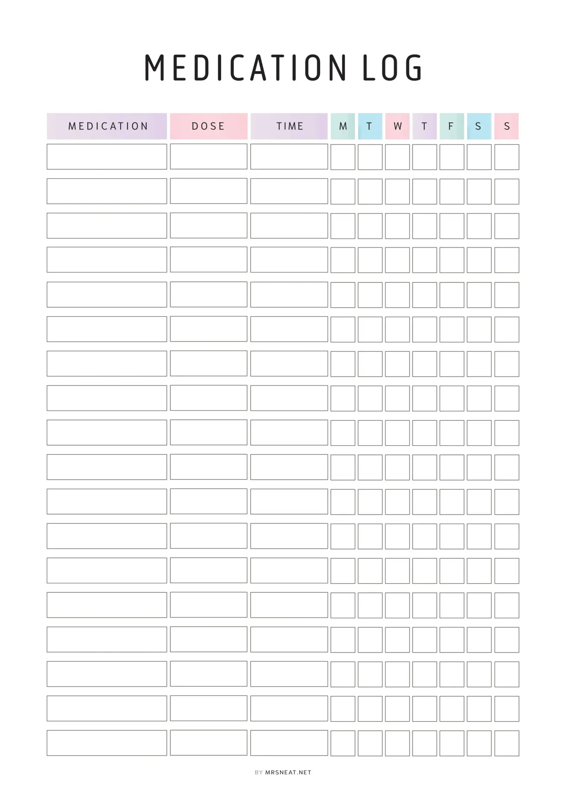 Medication Tracker Fillable PDF Mrsneat