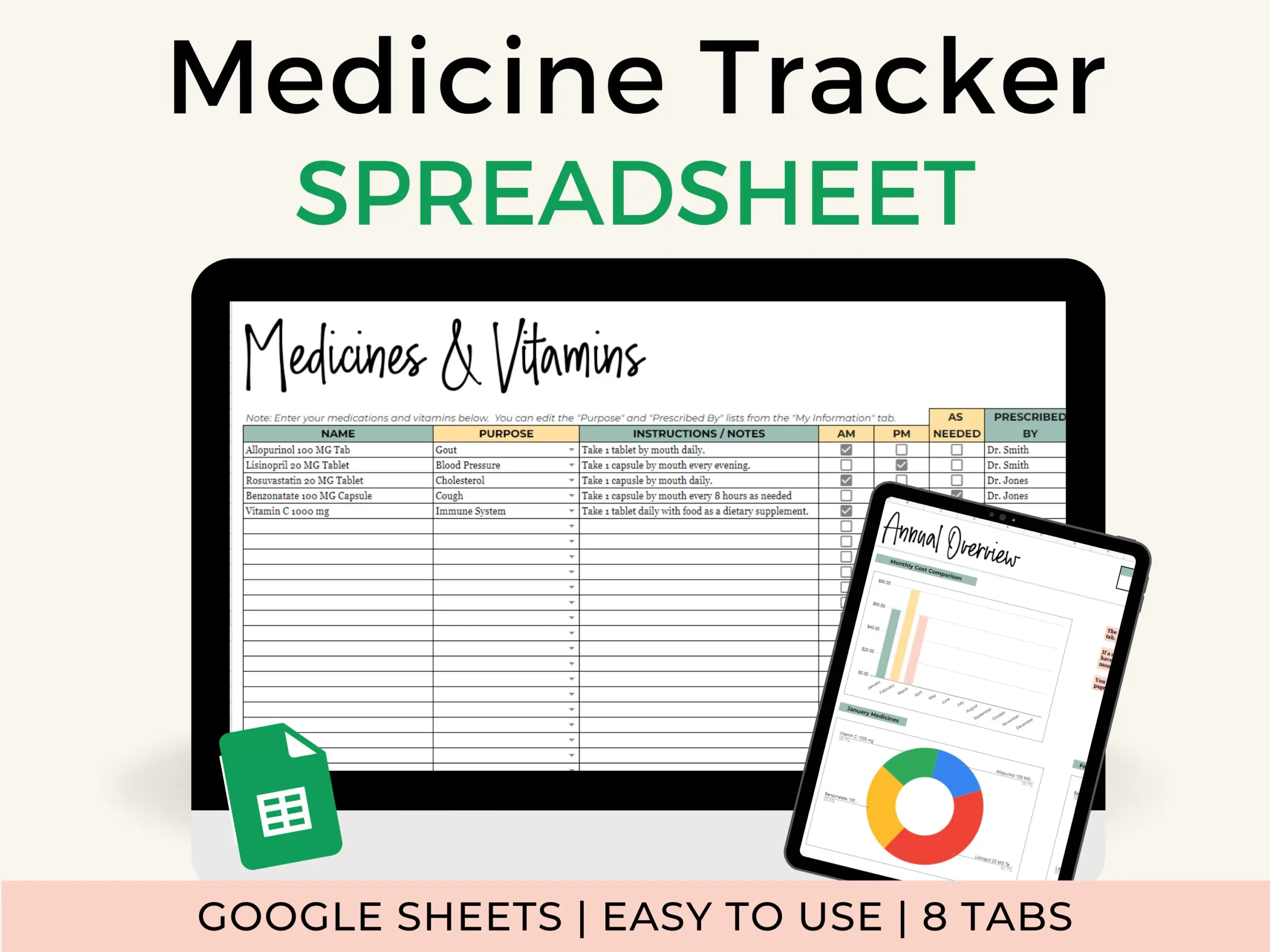 Medication Tracker Google Sheets Template Medicine Tracker Spreadsheet For Caregiver Instant Download Etsy
