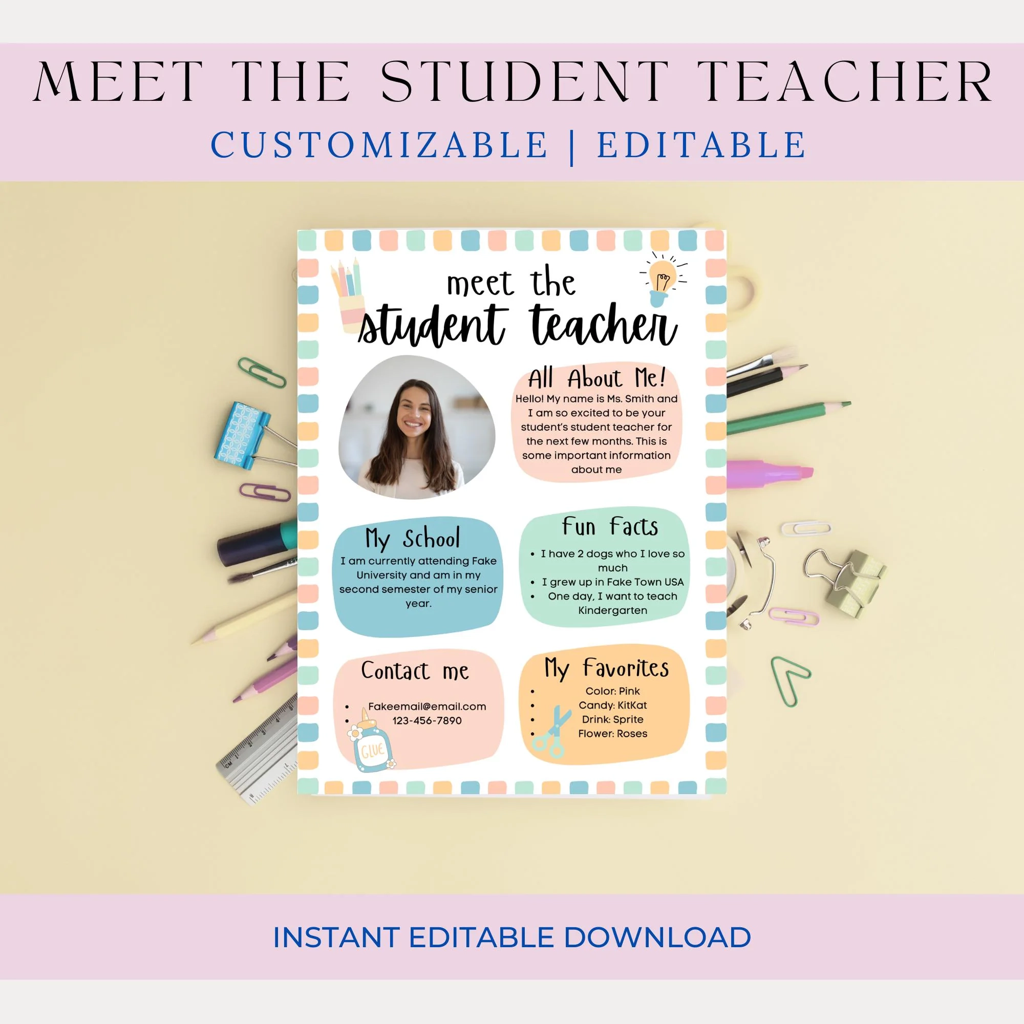 Meet The Student Teacher Template Editable Canva Printable instant Download Etsy