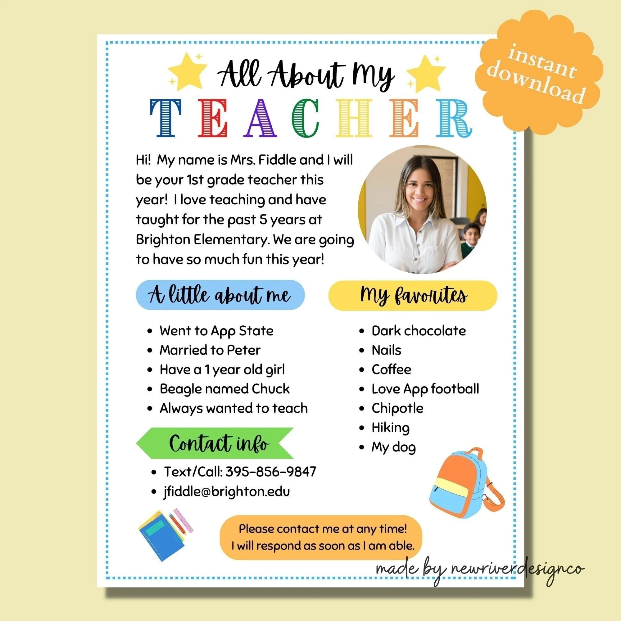 Meet The Teacher Template Editable Teacher Questionnaire canva PDF Etsy