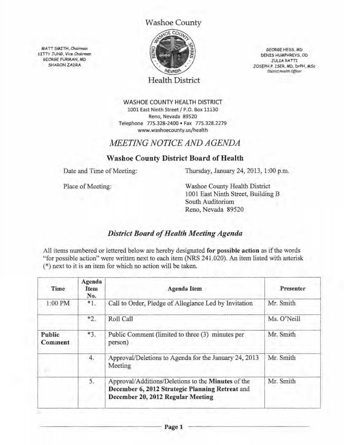 MEETING NOTICE AND AGENDA Washoe County Nevada