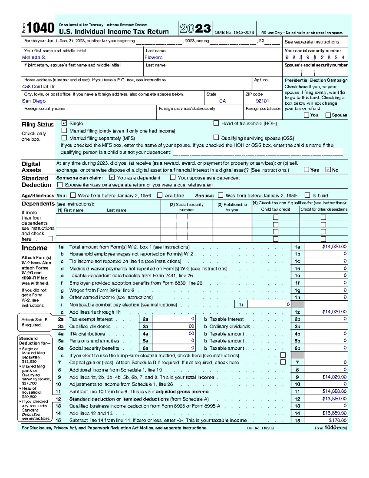 Melinda s 2023 Form 1040 U Individual Income Tax Return Guide Studocu