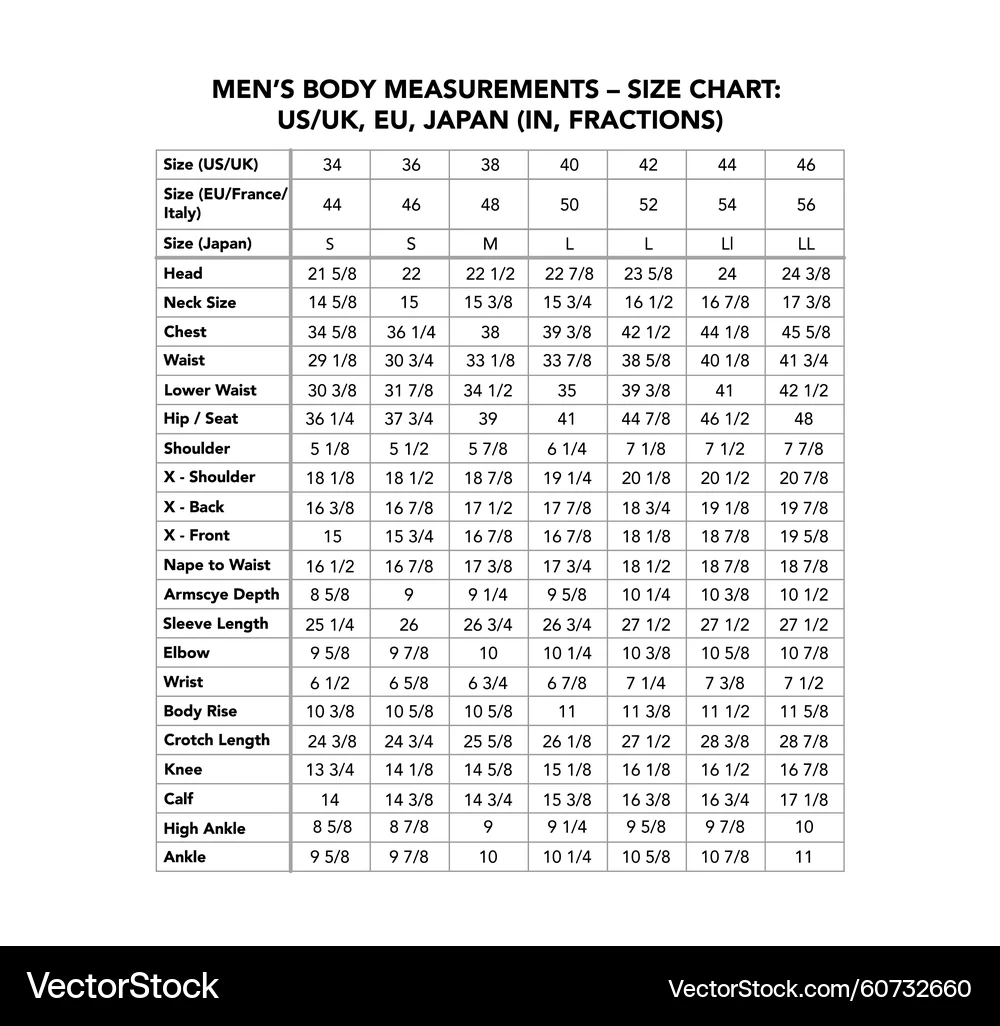 Men apos s Body Measurement Chart Sizes Proportions Royalty Free Vector VectorStock